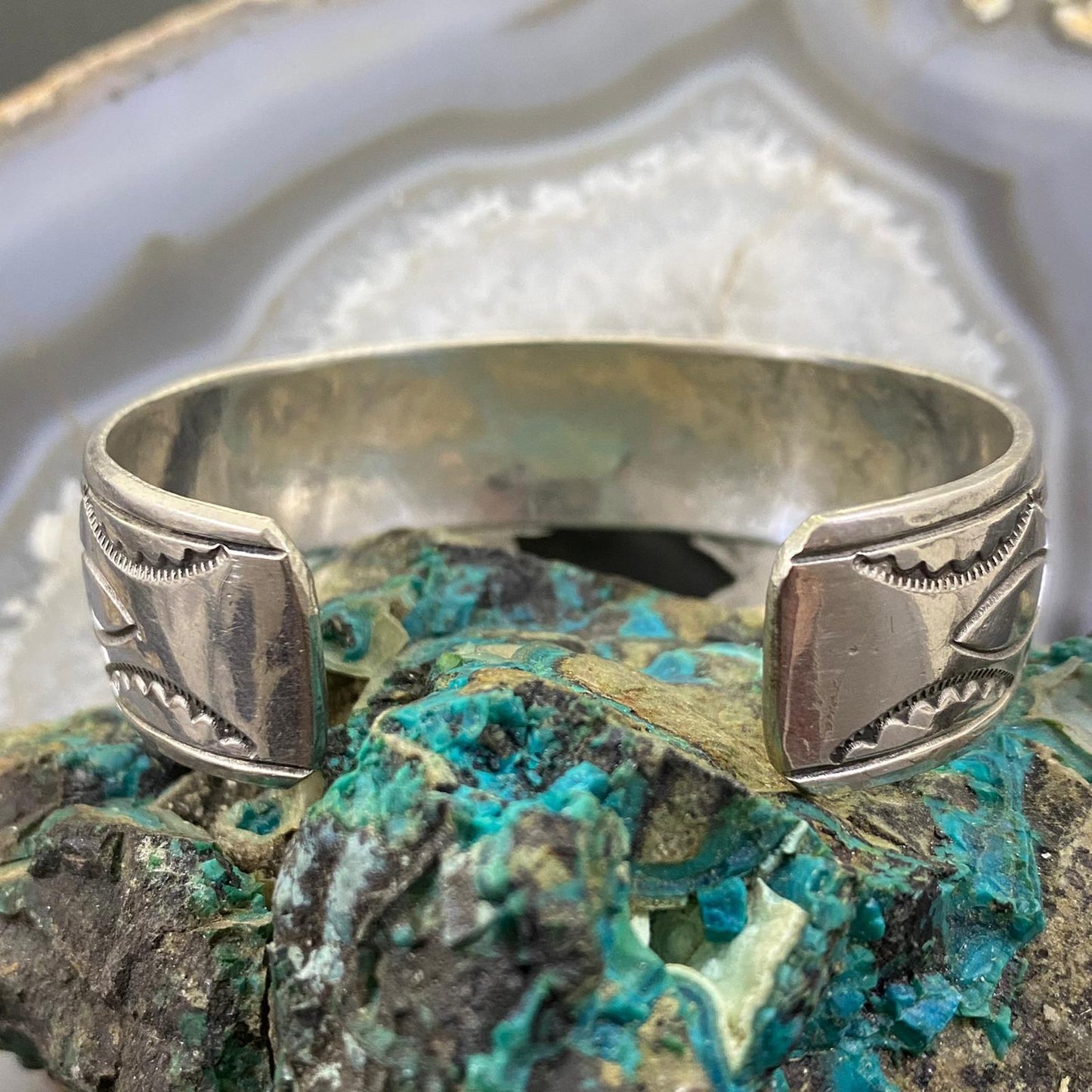 Vintage Native American Sterling Silver Stamped Southwestern Symbol Bracelet