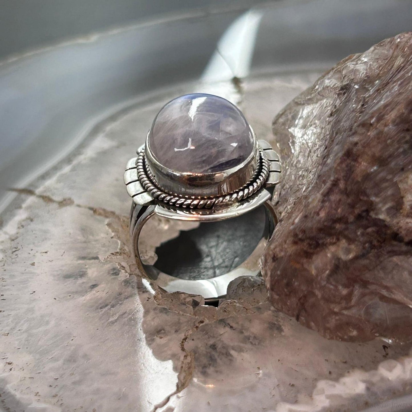 Sterling Silver Southwestern Style Oval Purple Rain Ring Size 7 For Women