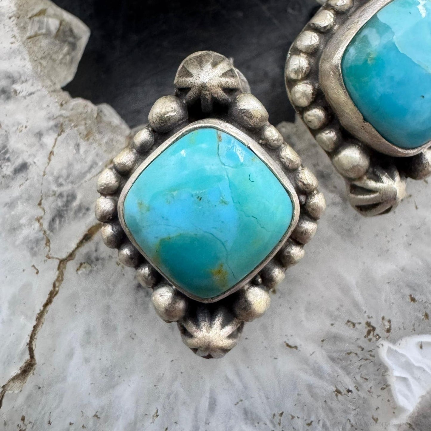 Sterling Silver Southwestern Style Square Turquoise Stud Earrings For Women