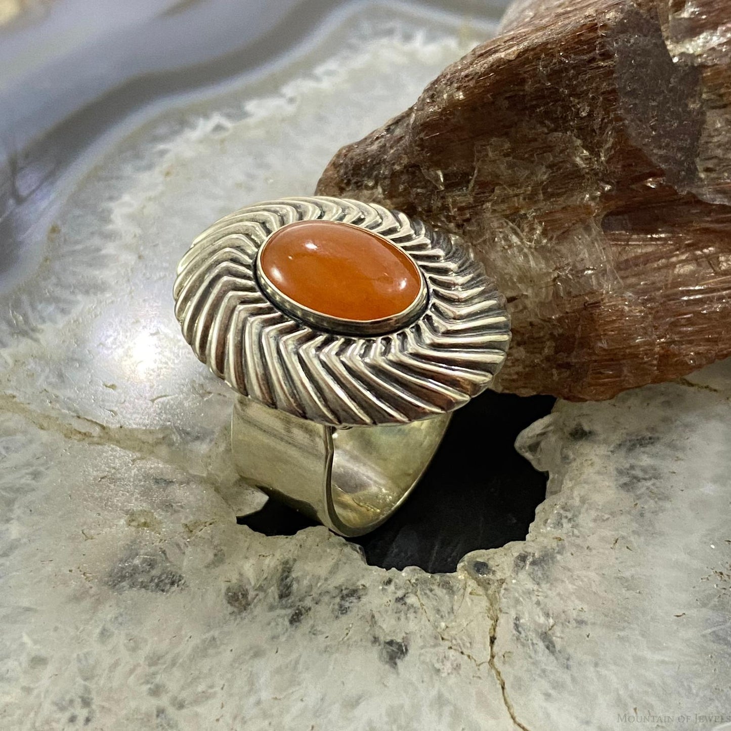 Carolyn Pollack Sterling Oval Carnelian Adjustable Decorated Ring For Women