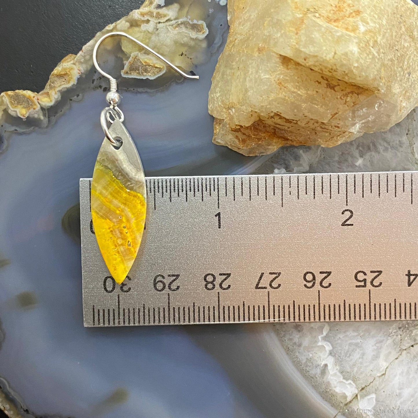 Sterling Silver Marquise Bumblebee Jasper Slab Dangle Earrings For Women #151