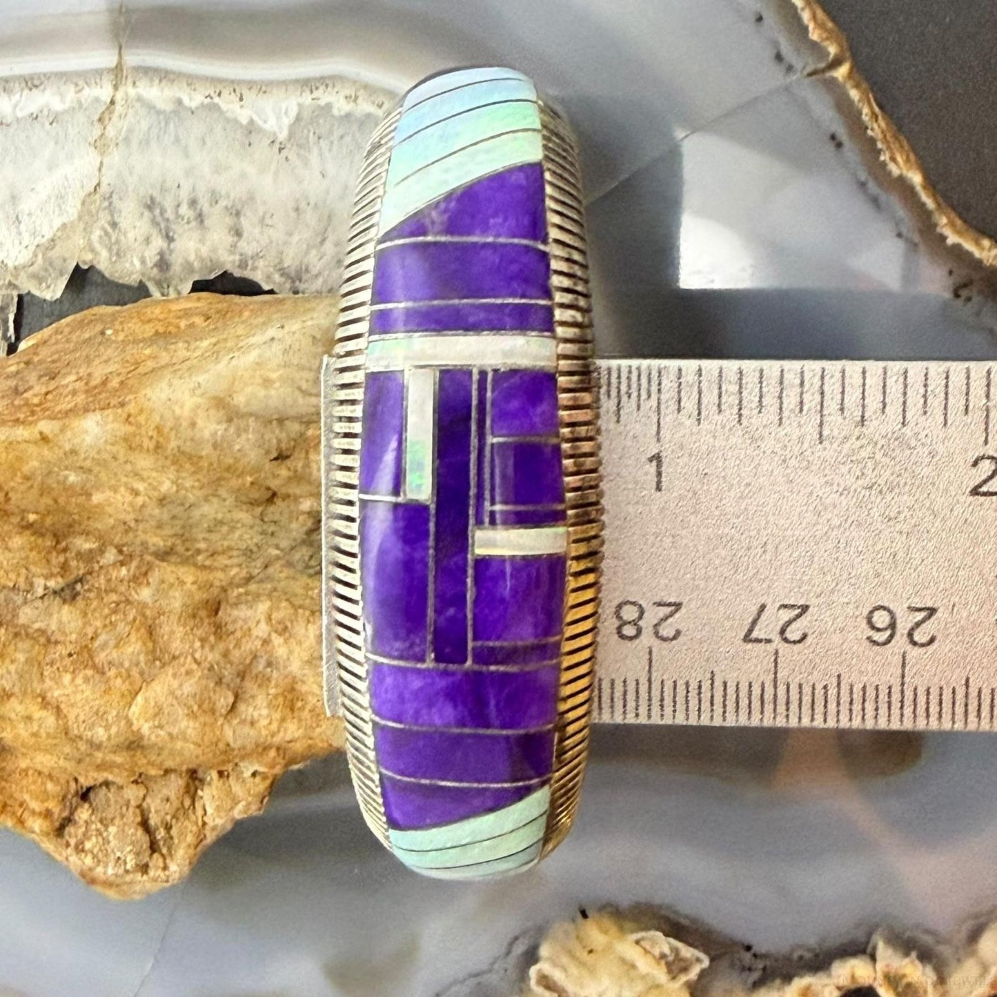 Vintage Native American Sterling Silver Sugilite & Opal Inlay Bracelet For Women