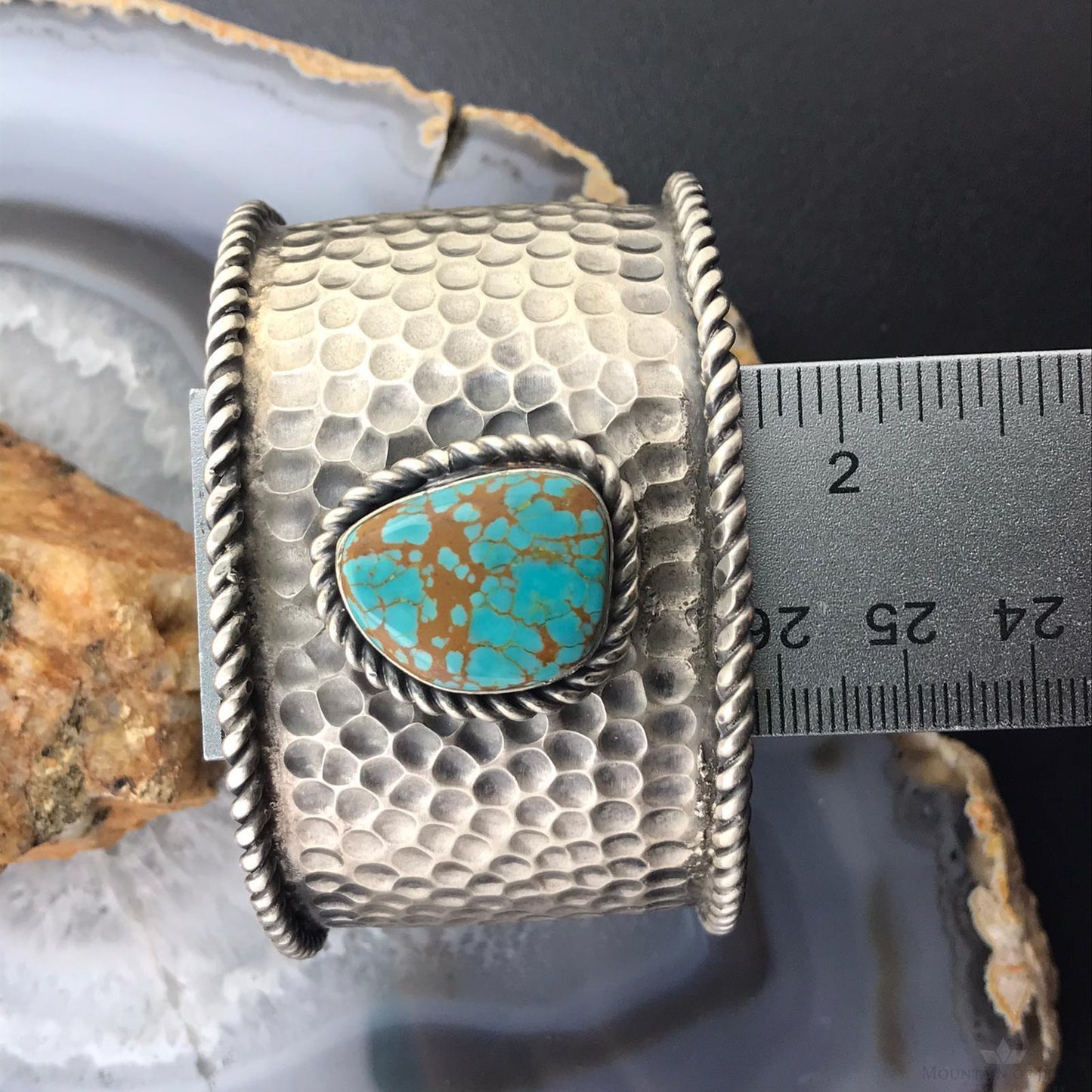 Tawney Cruz-Willie Sterling Silver Hammered Texture Turquoise Heavy Bracelet