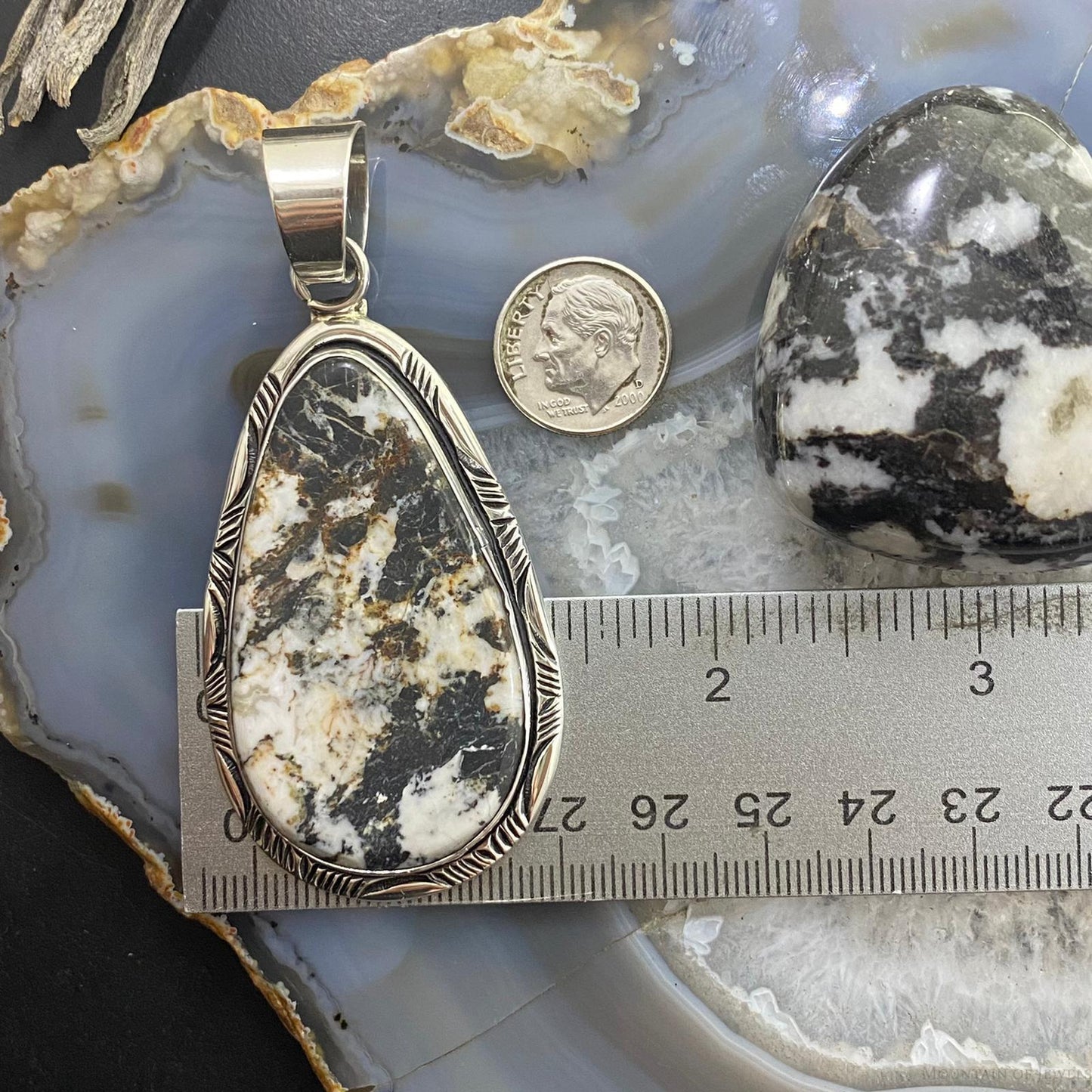 Native American Teardrop White Buffalo Sterling Silver Unisex Pendant