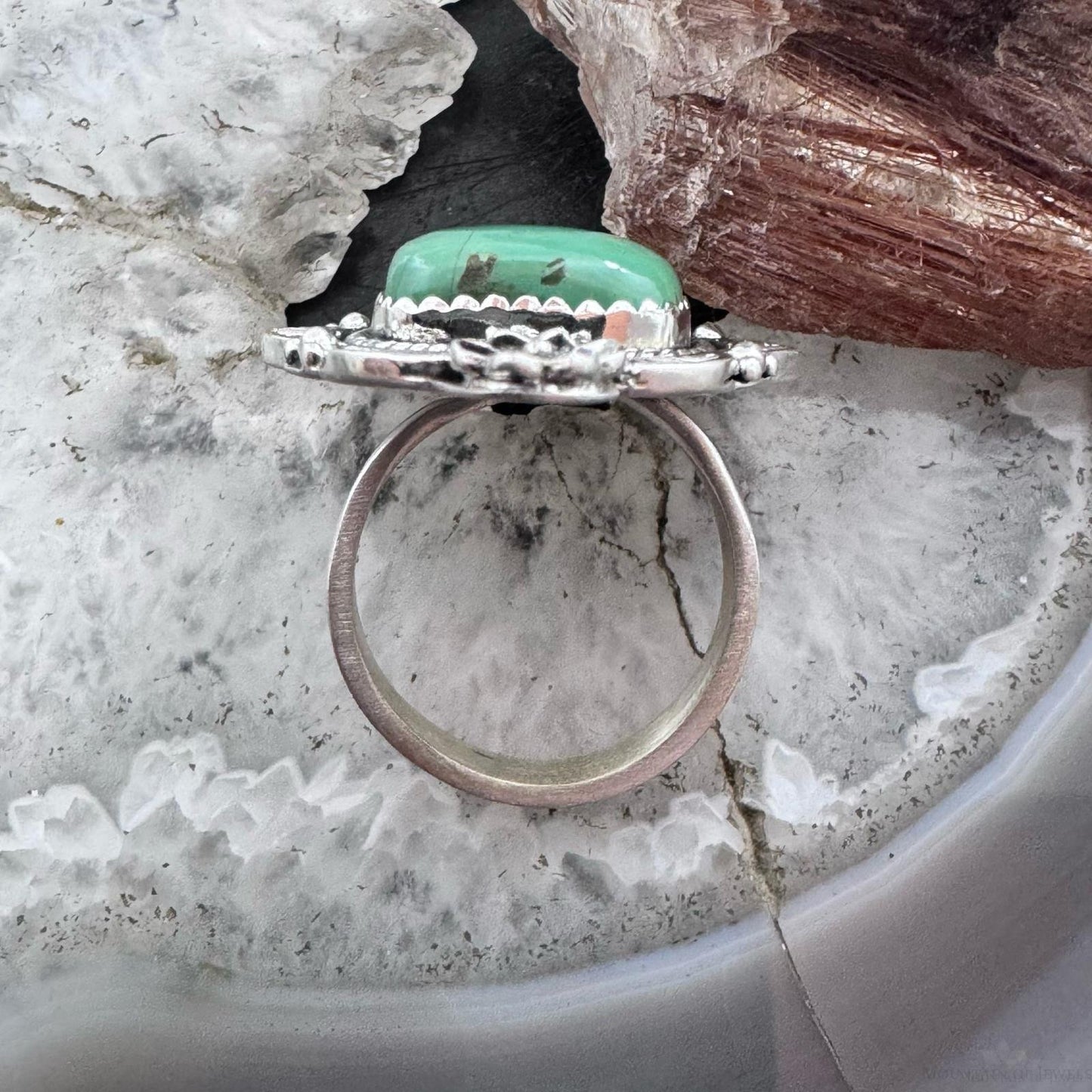 Sterling Silver Southwestern Style Square Green Turquoise Adjustable Decorated Ring For Women