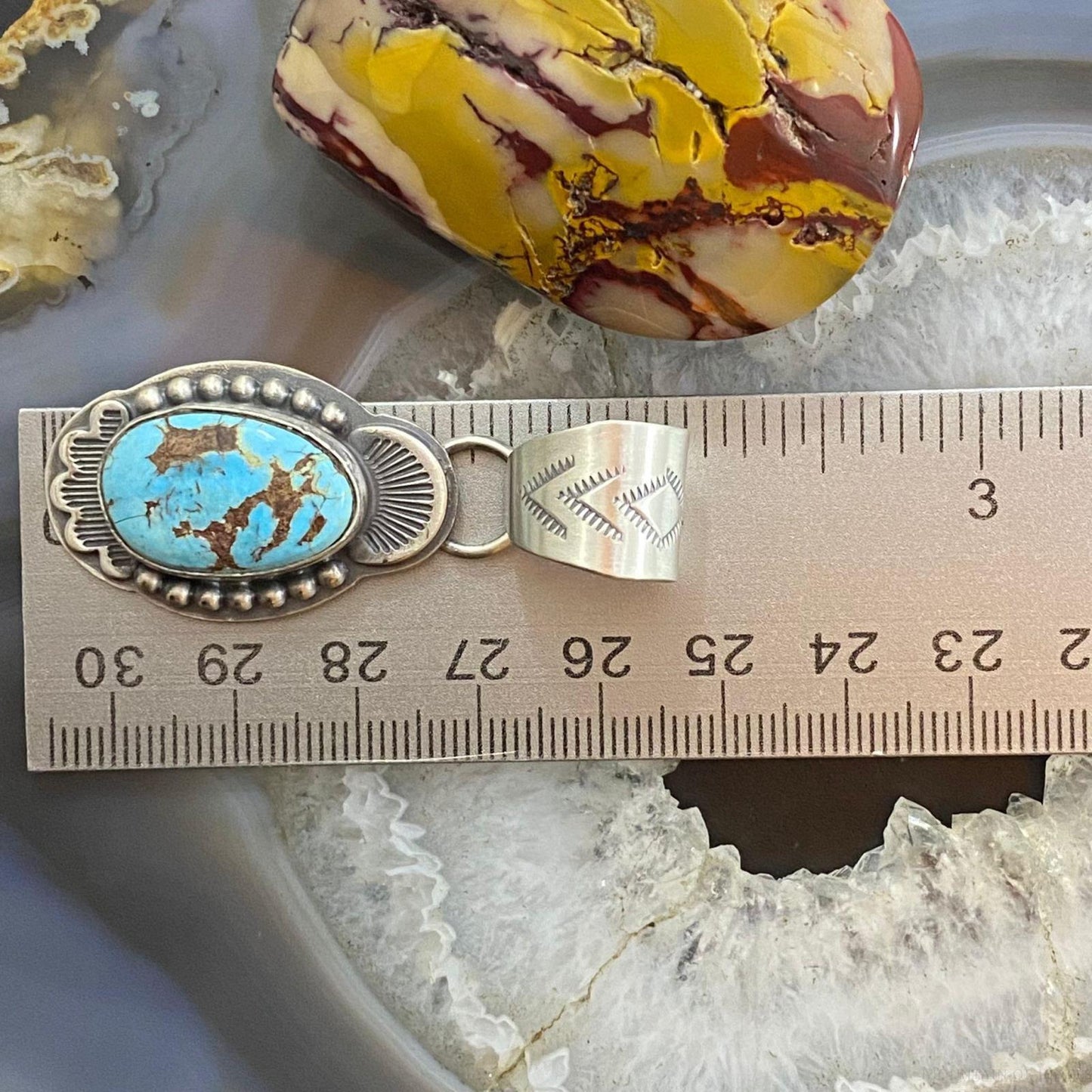 Native American Sterling Oval Kingman Turquoise Decorated Pendant For Women