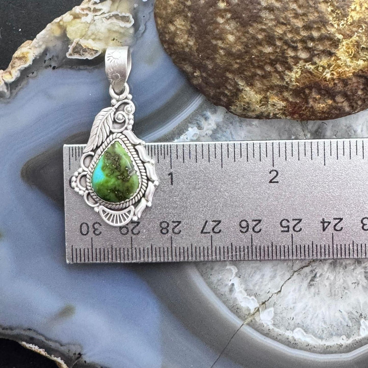 Sterling Silver Southwestern Style Teardrop Sonora Gold Turquoise Decorated Pendant For Women
