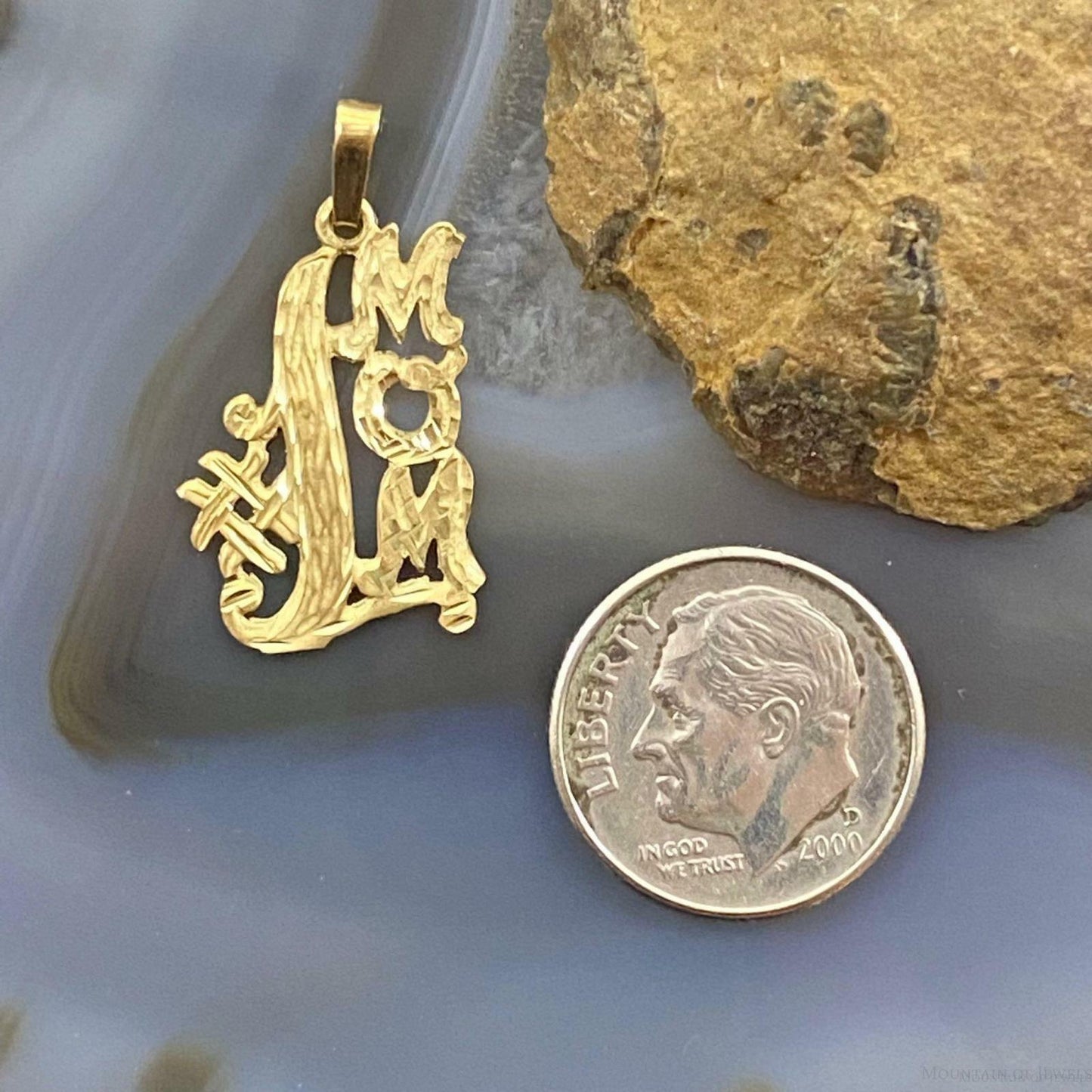 14K Yellow Gold "#1 Mom" Diamond Cut Charm For Women