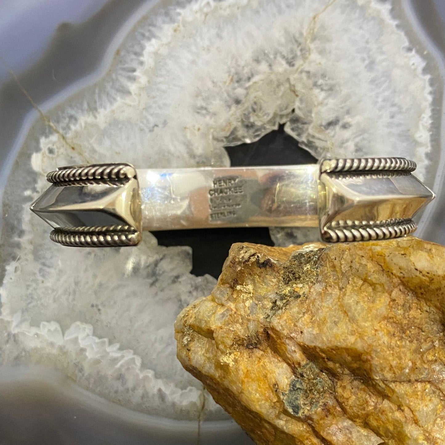 Artie Yellowhorse/Henry Chackee Sterling Silver Engraved Carinated Bracelet For Women