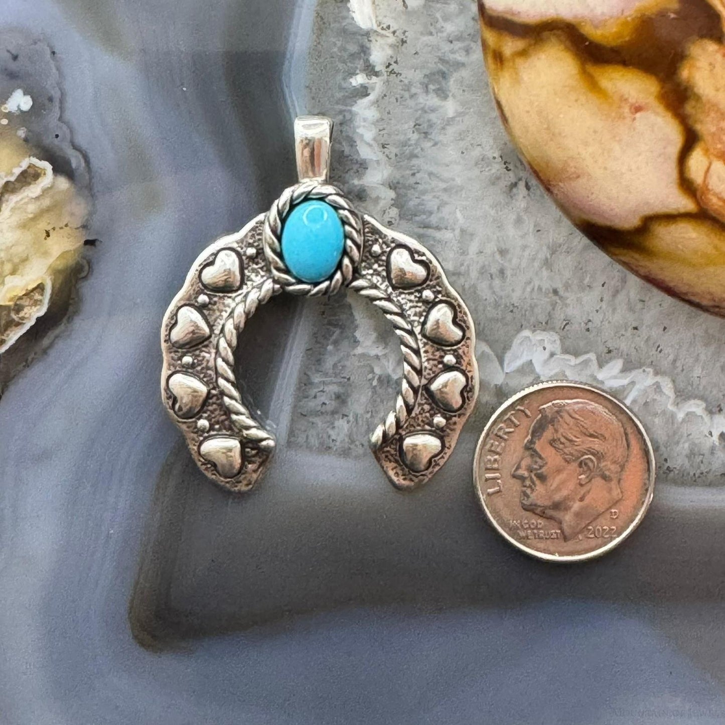 Carolyn Pollack Sterling Silver Turquoise Decorated Heart Naja Pendant For Women