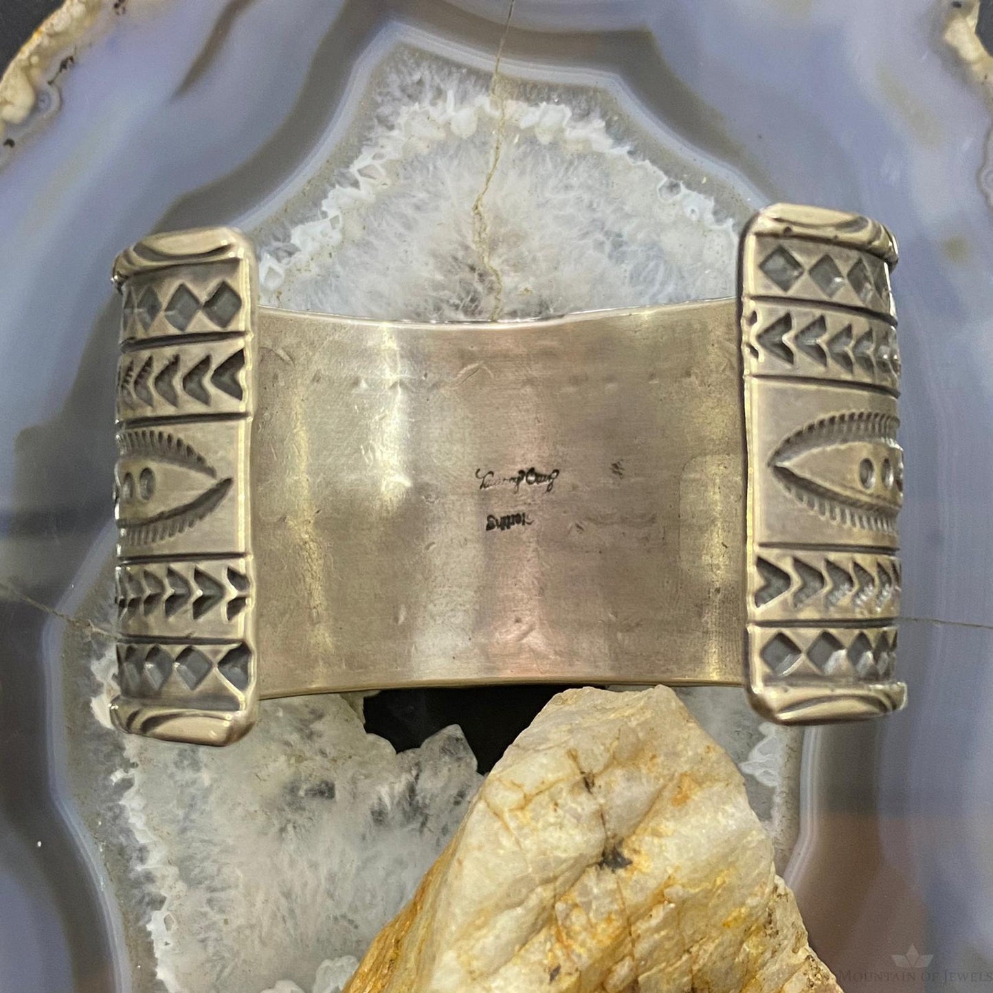 Tawney Cruz-Willie Native American Sterling Silver Wide Stamped Bracelet For Women #1