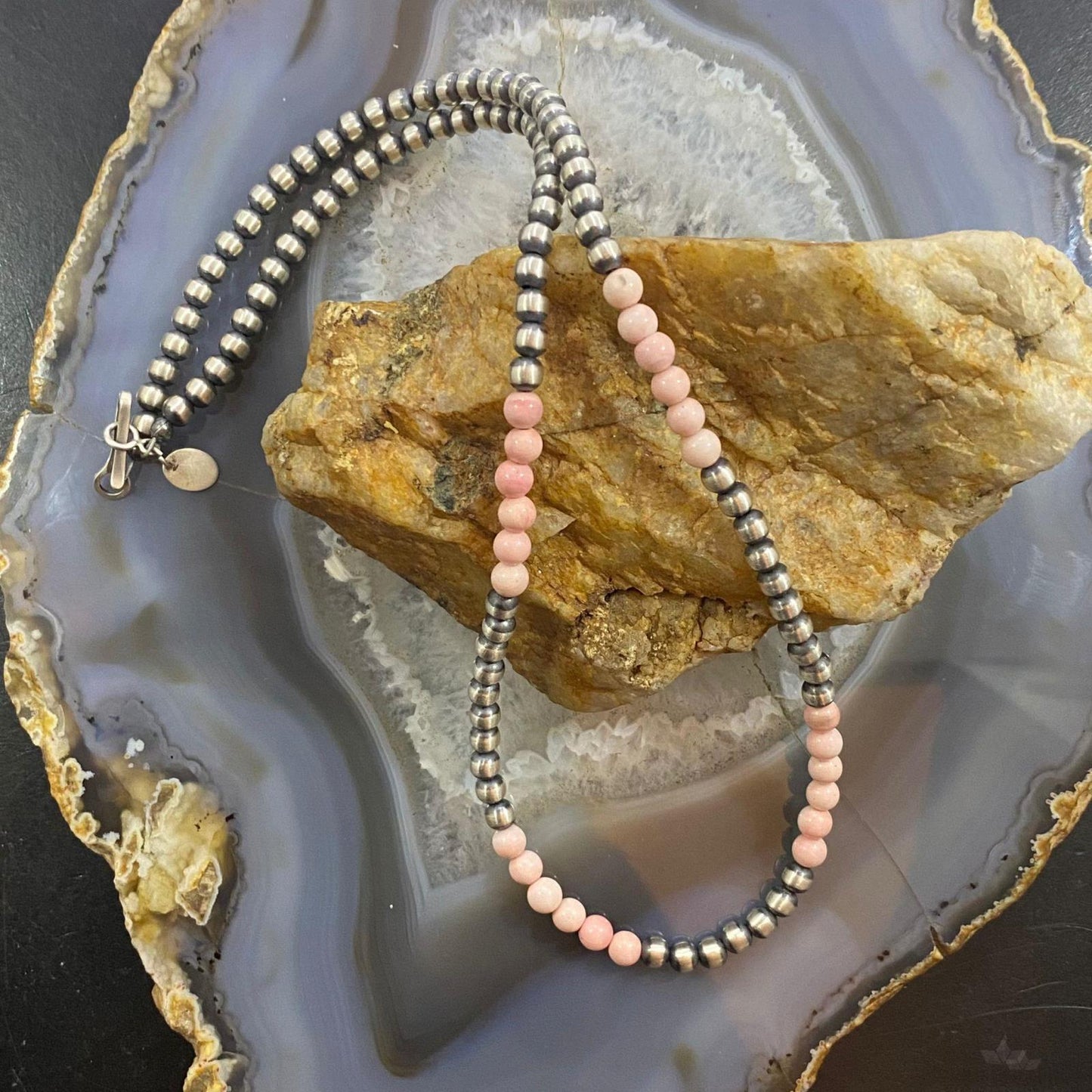 Native American Sterling 4mm Navajo Pearl 4.4mm Peruvian Opal Bead 16" Necklace