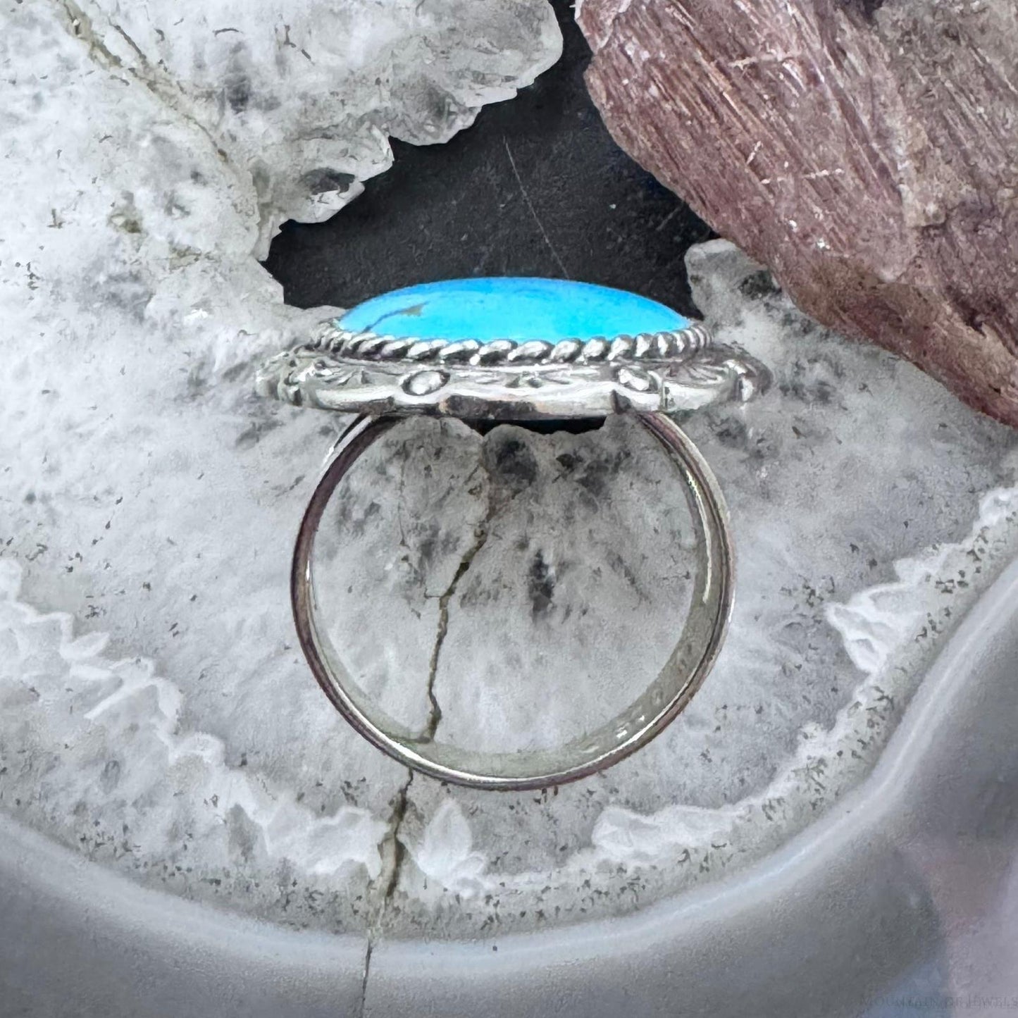Carolyn Pollack Sterling Silver Big Oval Turquoise Decorated Ring Size 10 For Women