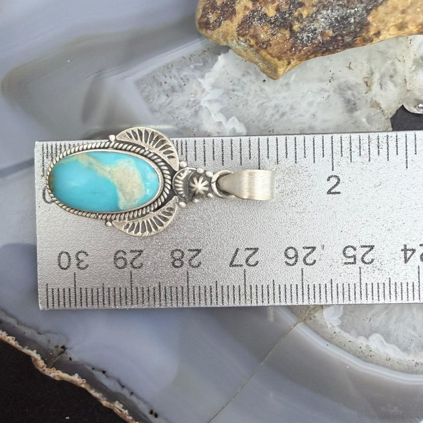 Sterling Silver Southwestern Style Oval Kingman Turquoise Decorated Pendant For Women