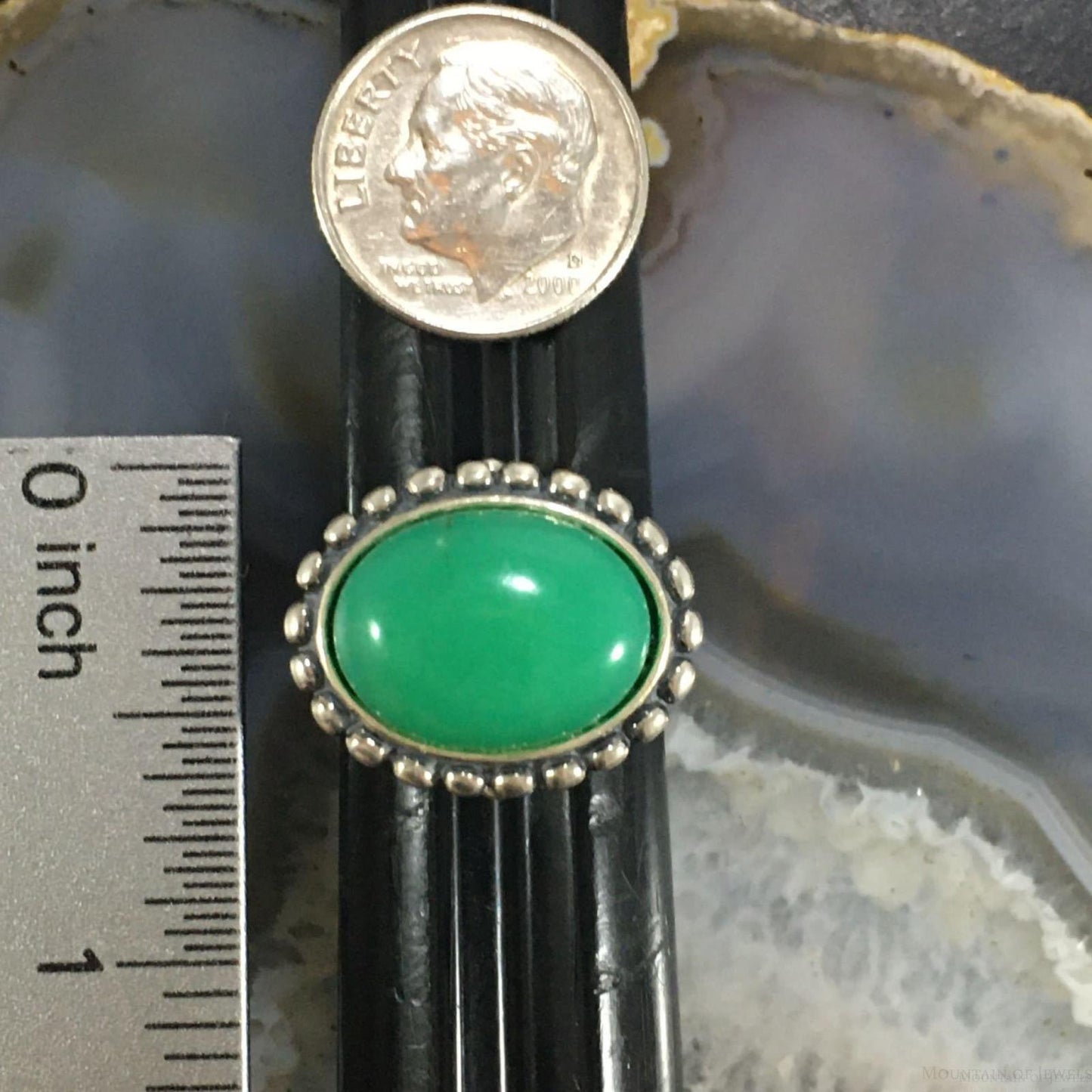 Carolyn Pollack Southwestern Style Sterling Silver Oblong Oval Variscite Decorated Ring For Women