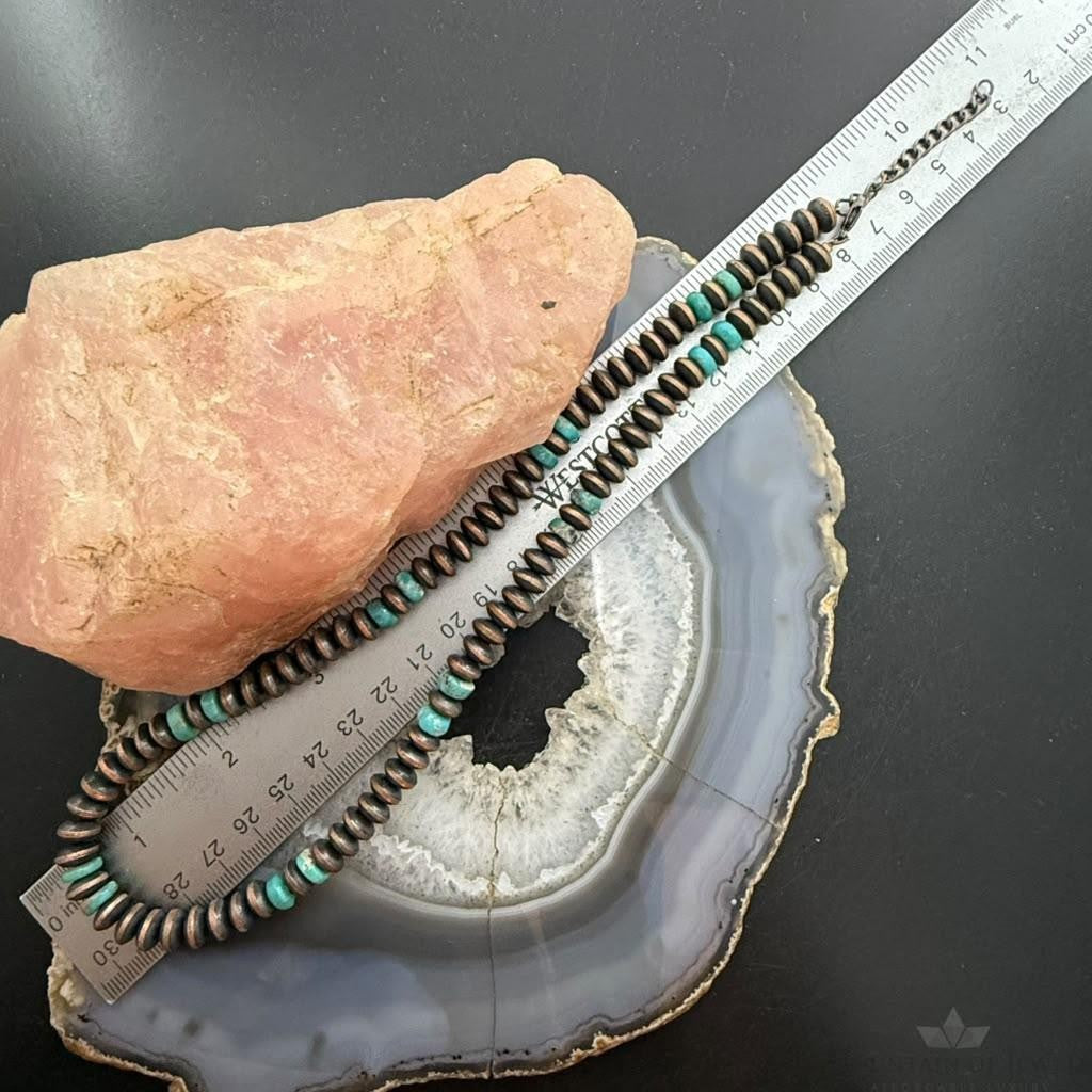 Southwestern Style Copper 7mm Navajo Pearl Saucer & Turquoise 18"-20" Necklace For Women