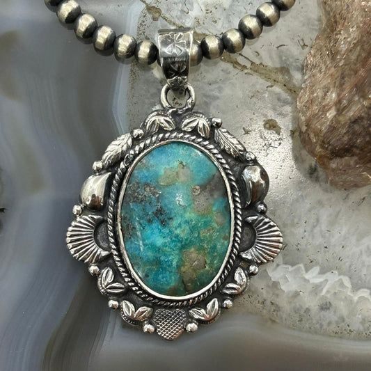 Sterling Silver Southwestern Style Oval Turquoise Decorated Pendant For Women #7