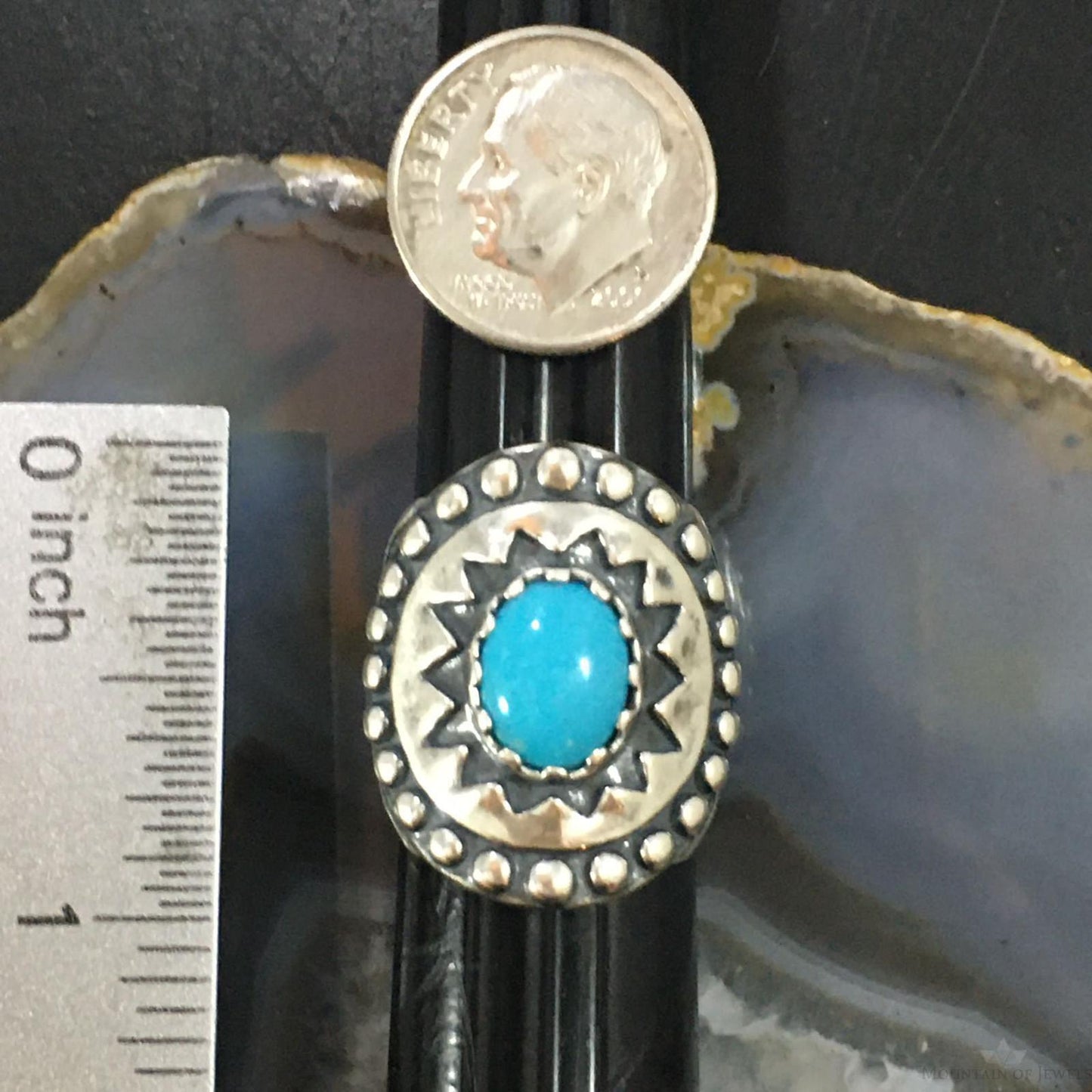 Carolyn Pollack Vintage Southwestern Style Sterling Oval Blue Turquoise Decorated Ring For Women