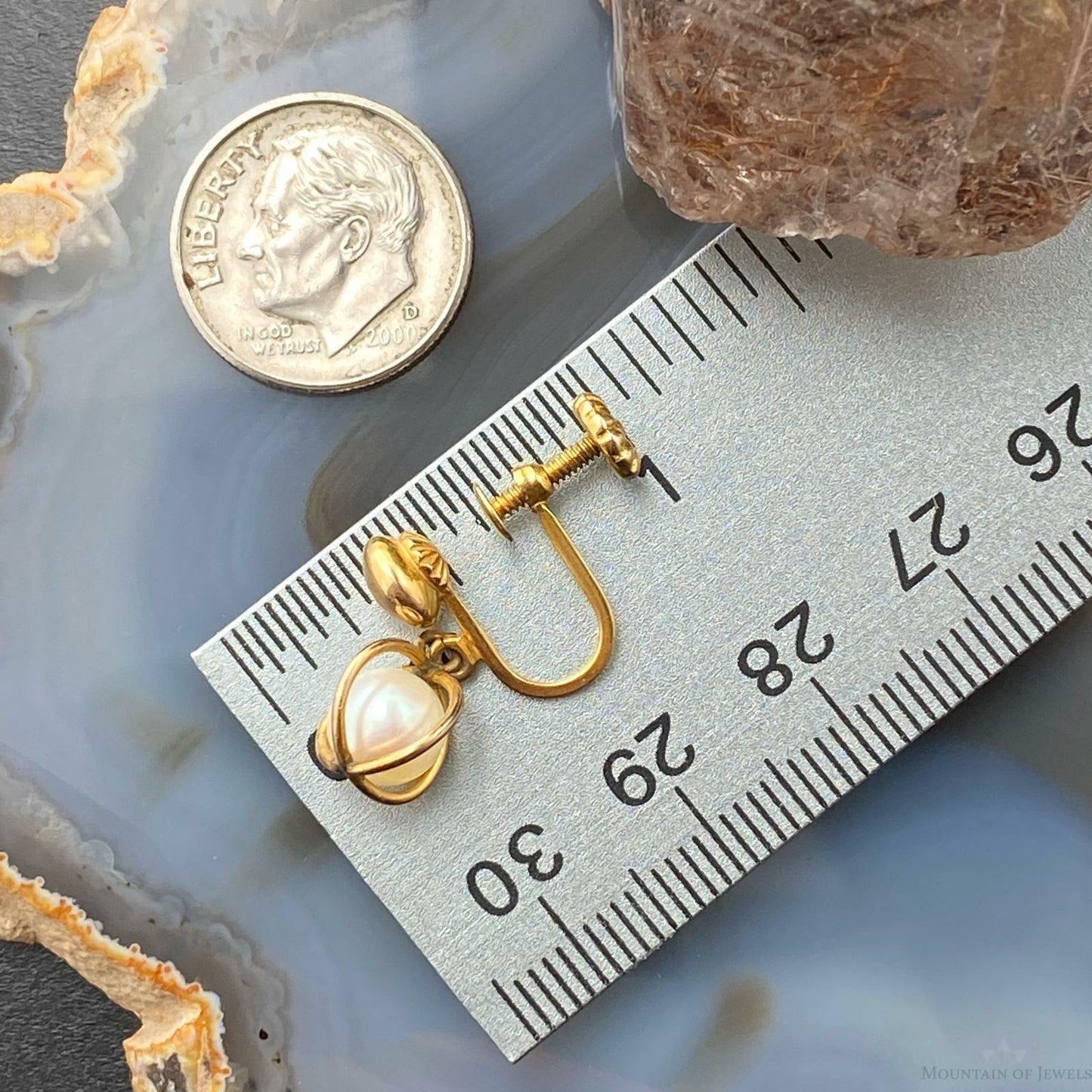 14K Yellow Gold Screw Back Pearl Stud Earrings For Women