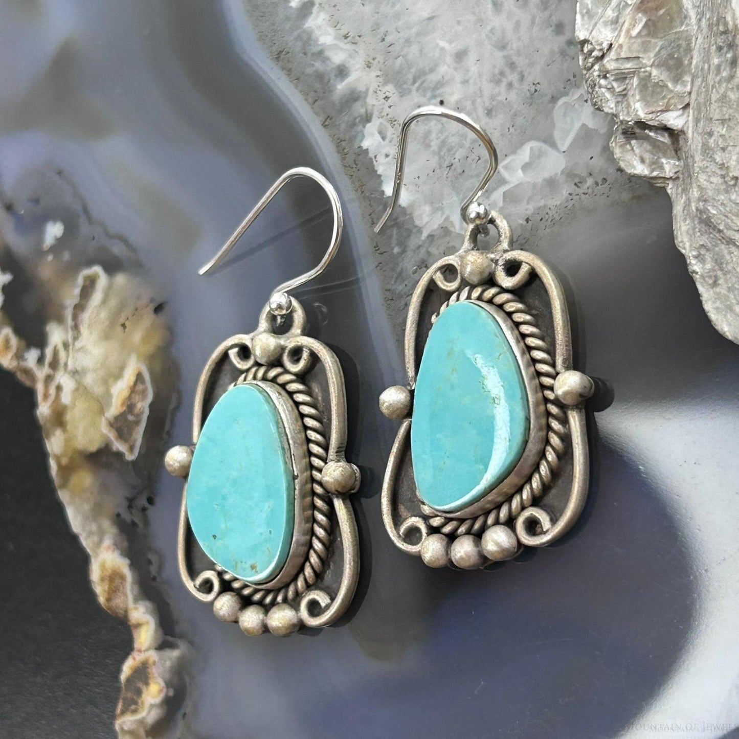 Sterling Silver Southwestern Style Turquoise Decorated Dangle Earrings For Women #2