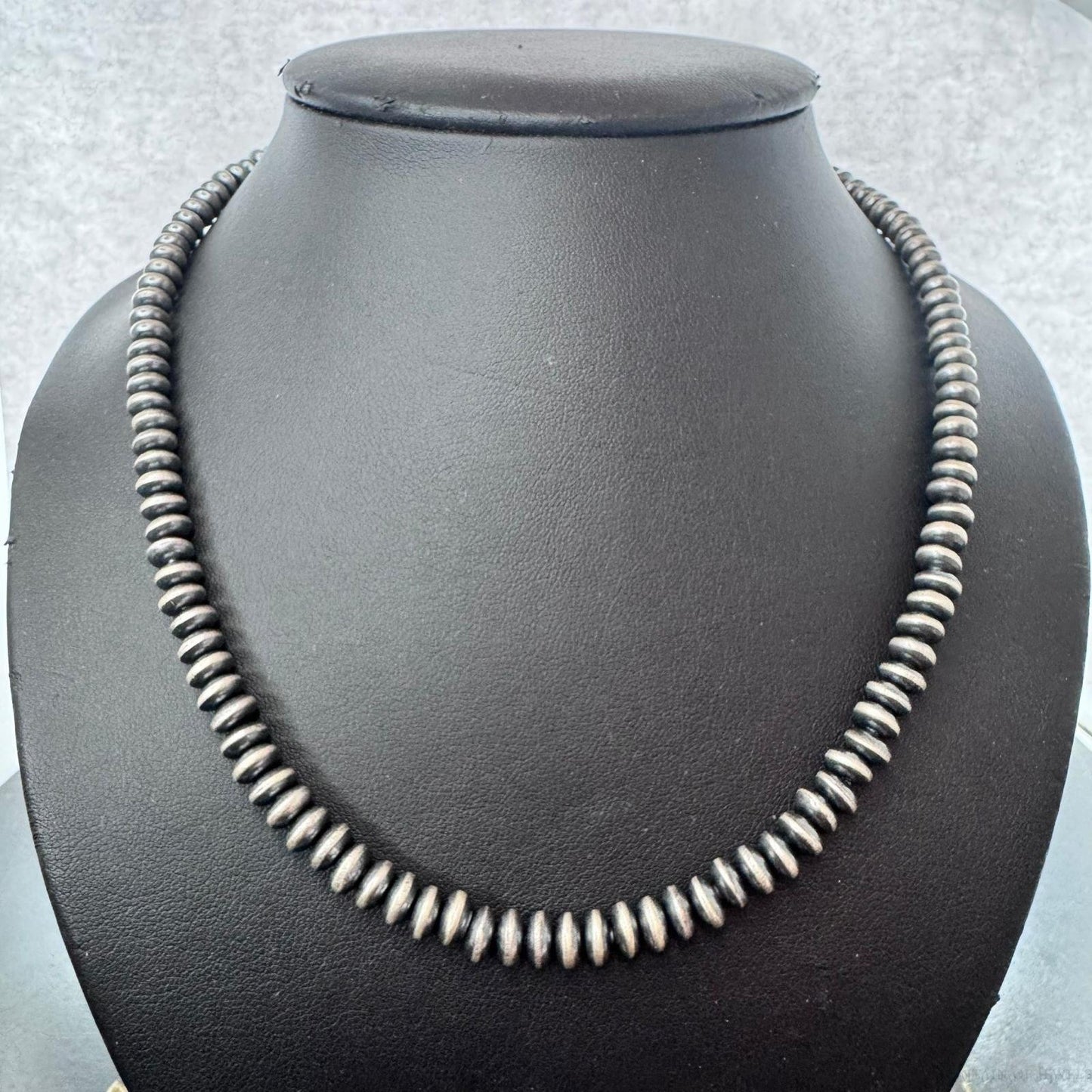 Sterling Silver Southwestern Style 6 mm Navajo Pearl Saucer Beads 18"- 20" Necklace For Women