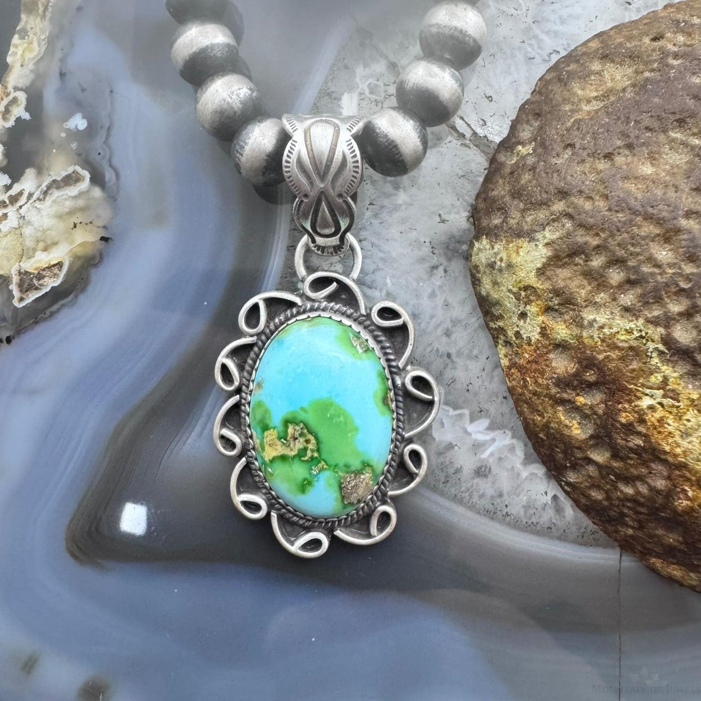 Sterling Silver Southwestern Style High Grade Matrix Sierra Bella Turquoise Pendant For Women