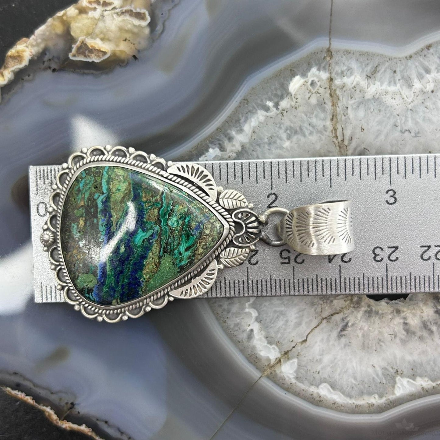 Sterling Silver Southwestern Style Triangle Chrysocolla Pendant For Women