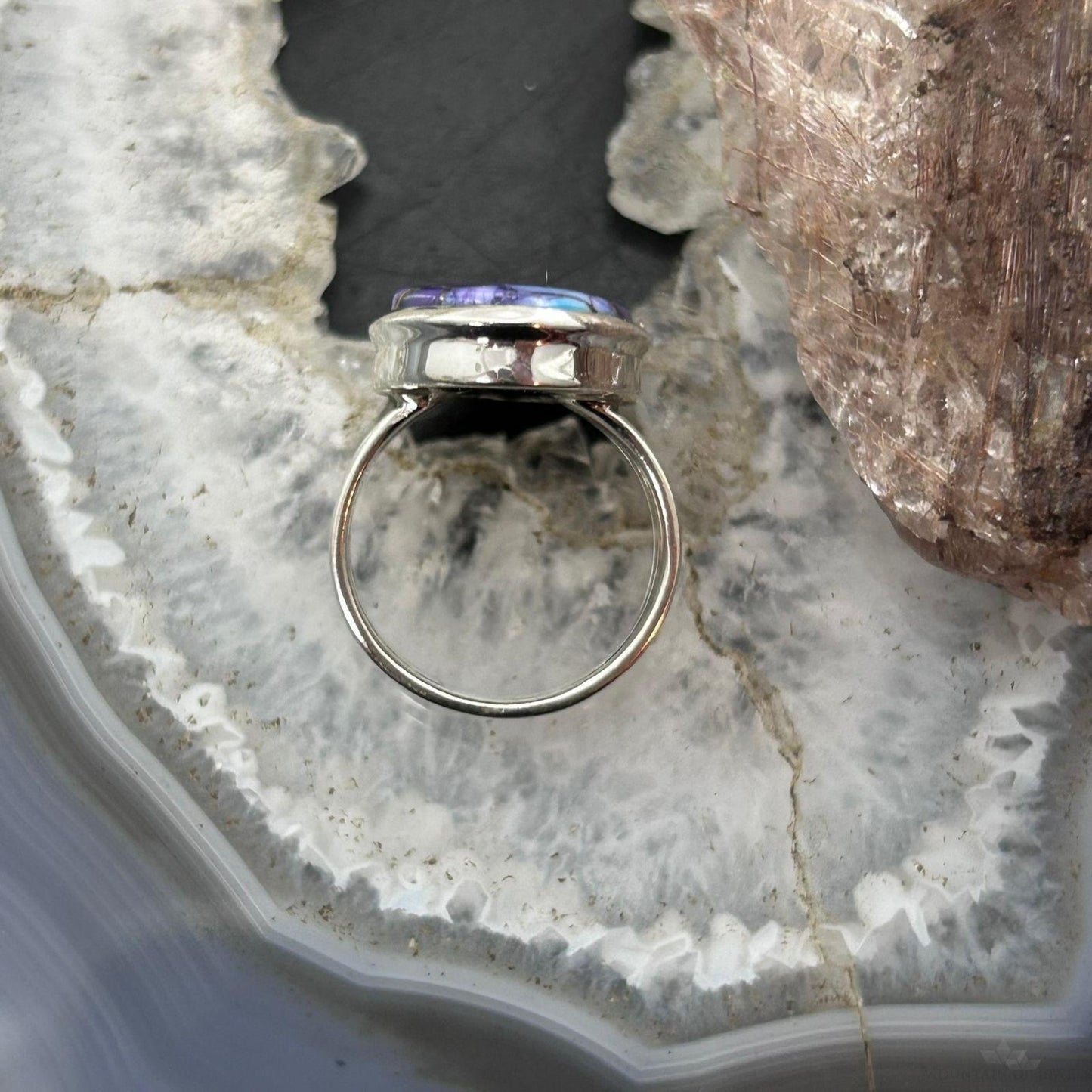 Sterling Silver Southwestern Style Oval Purple Mohave Turquoise Ring Size 7 For Women