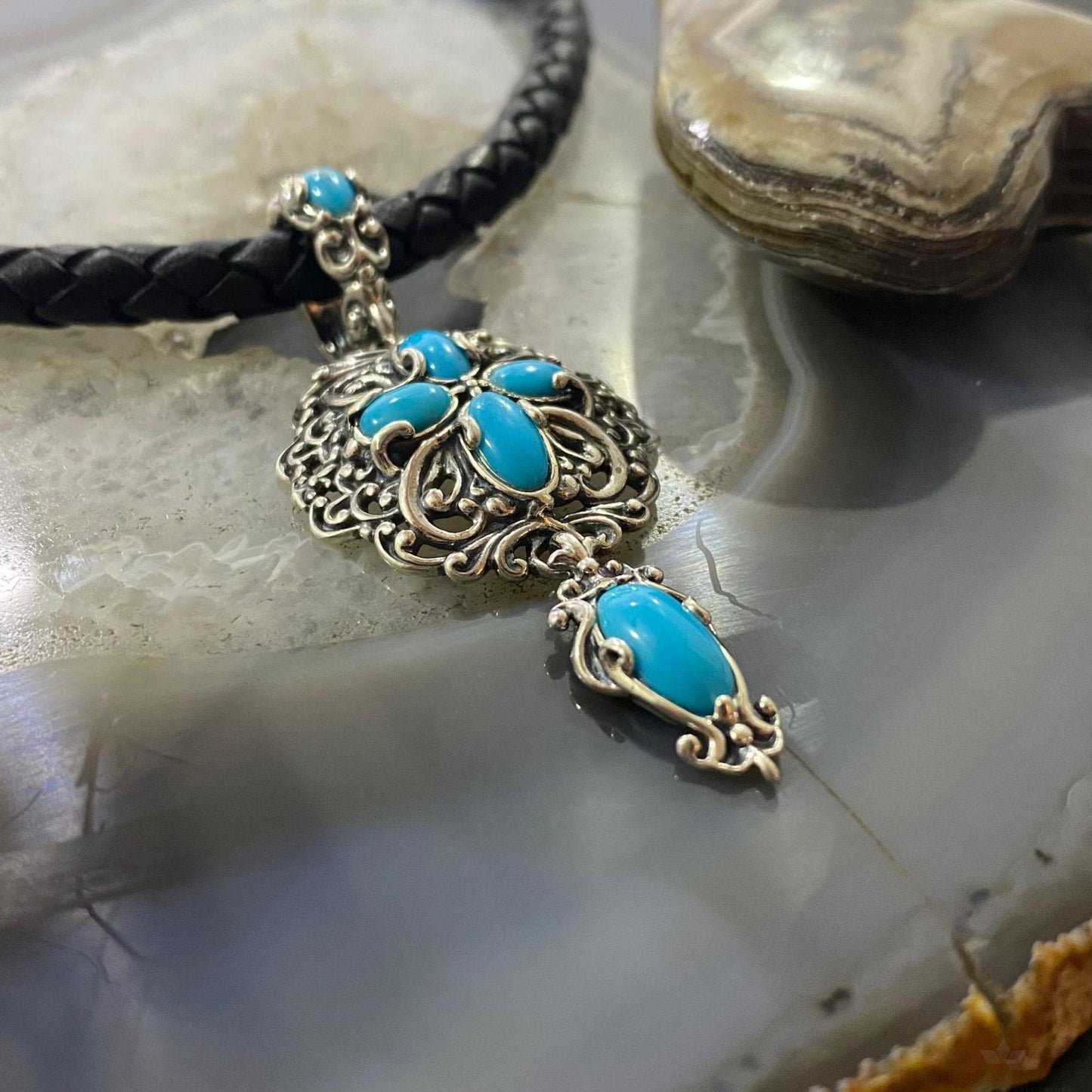 Carolyn Pollack Southwestern Style Sterling Silver Turquoise Filigree Pendant
