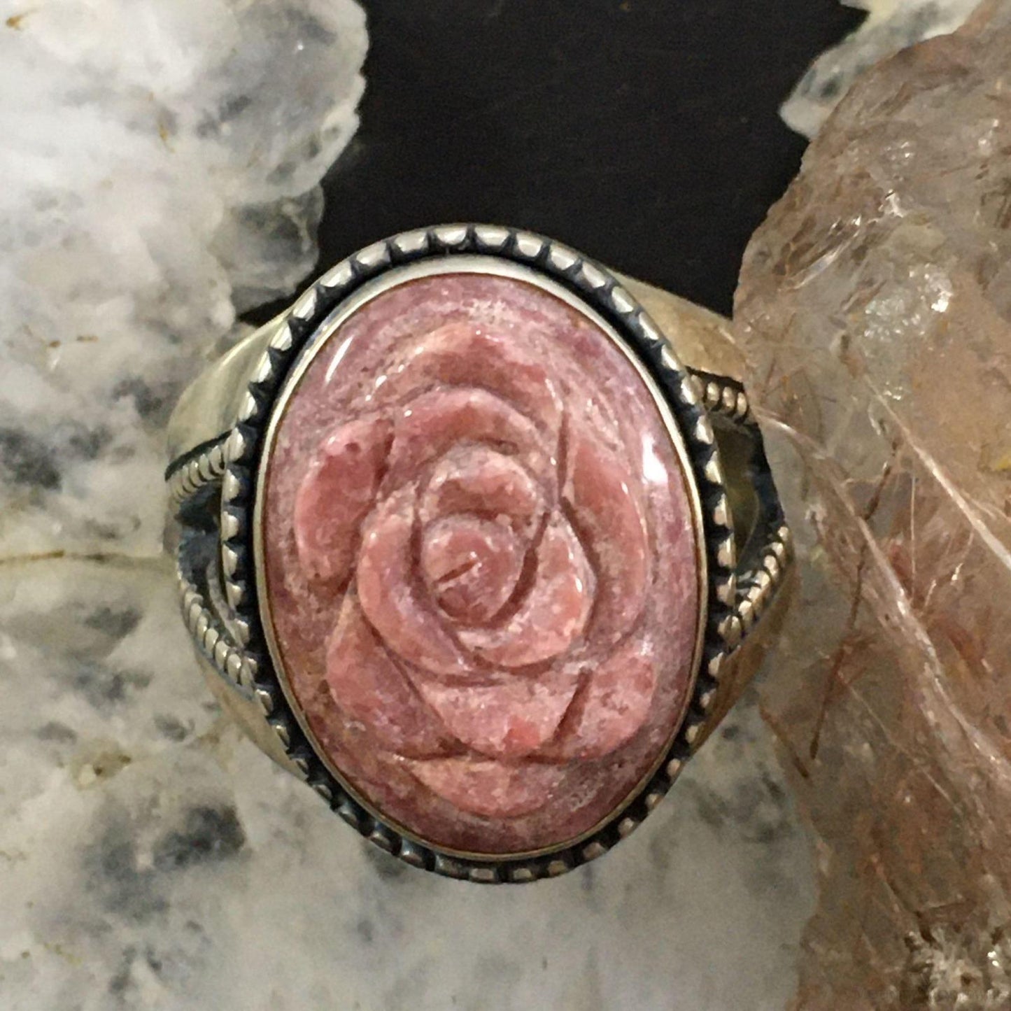 Carolyn Pollack Southwestern Style Sterling Silver Rhodonite Carved Rose Ring For Women