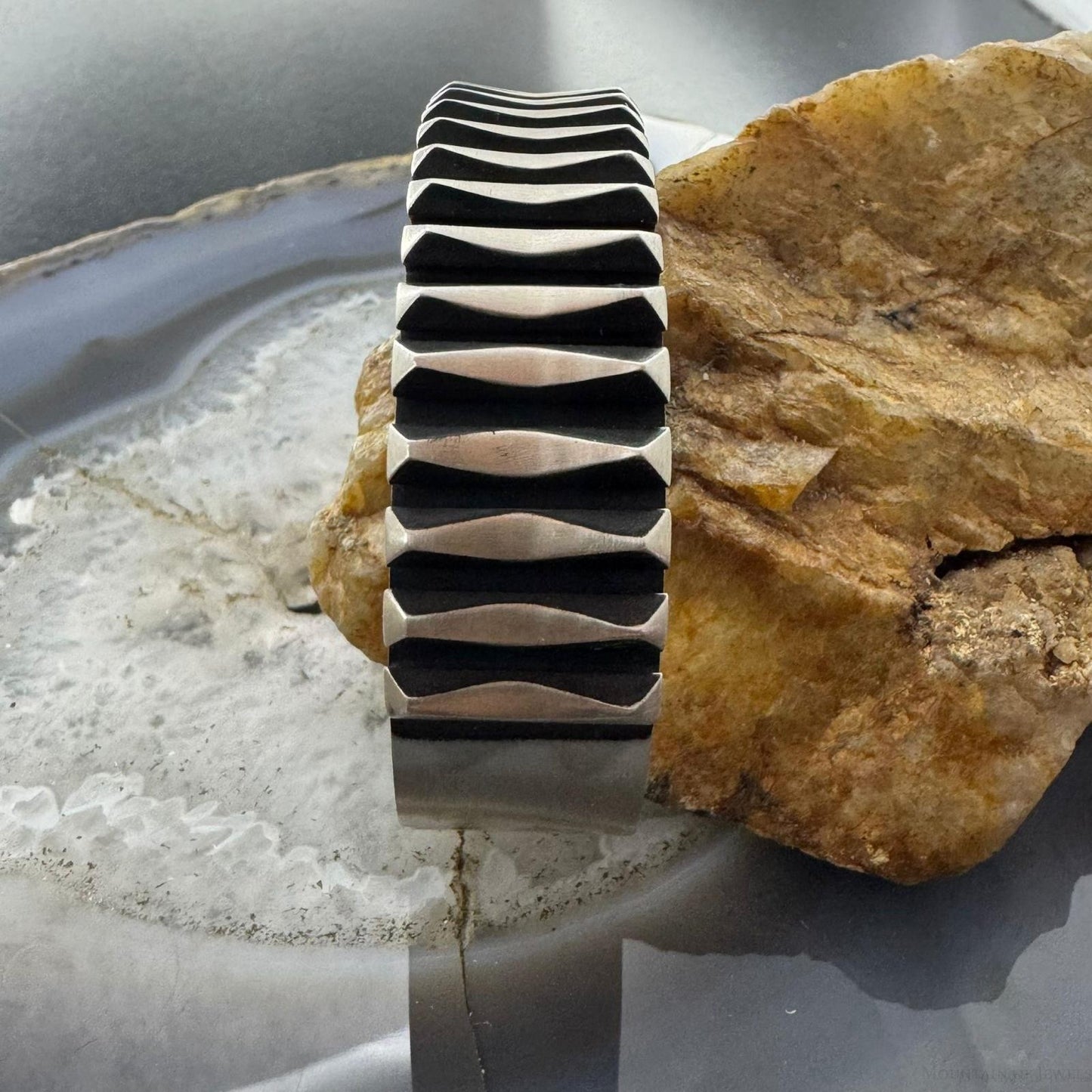 Leander Tahe Native American Sterling Silver Heavy 3D Geometric Bracelet For Men