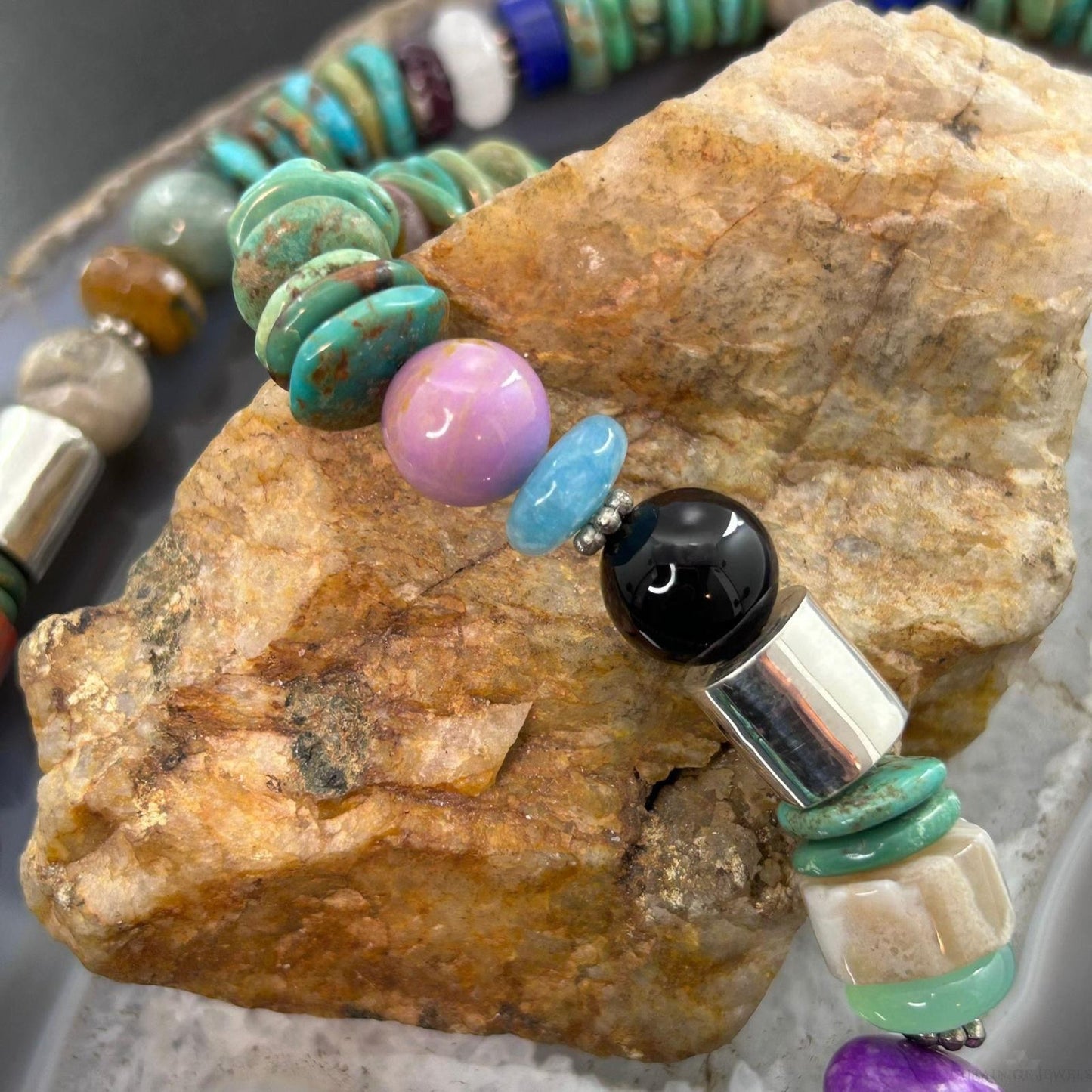 Tommy&Rosita Singer Sterling Silver Turquoise & Multistone Beads Necklace For Women #1