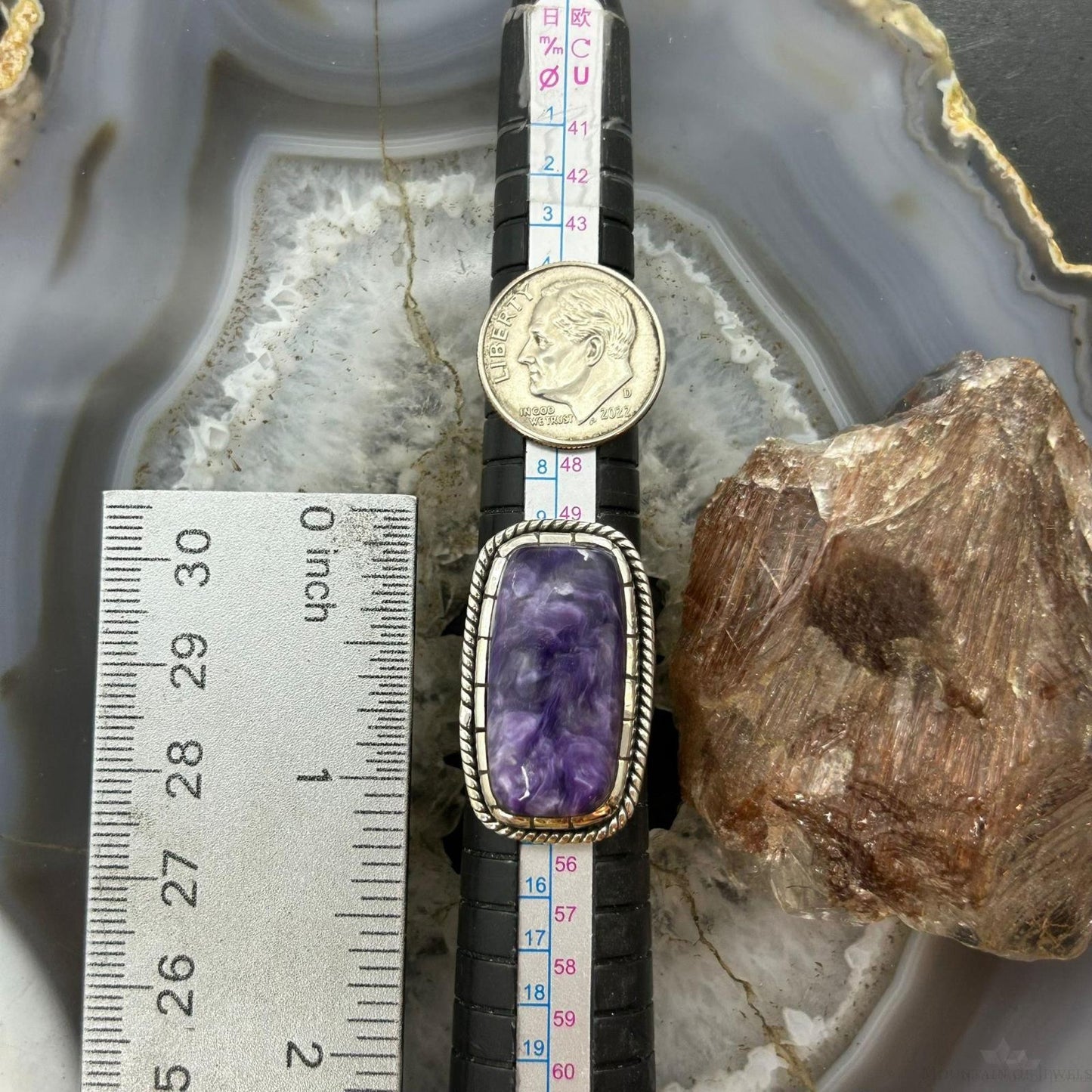 Sterling Silver Southwestern Style Rectangle Charoite Ring Size 6.25 For Women