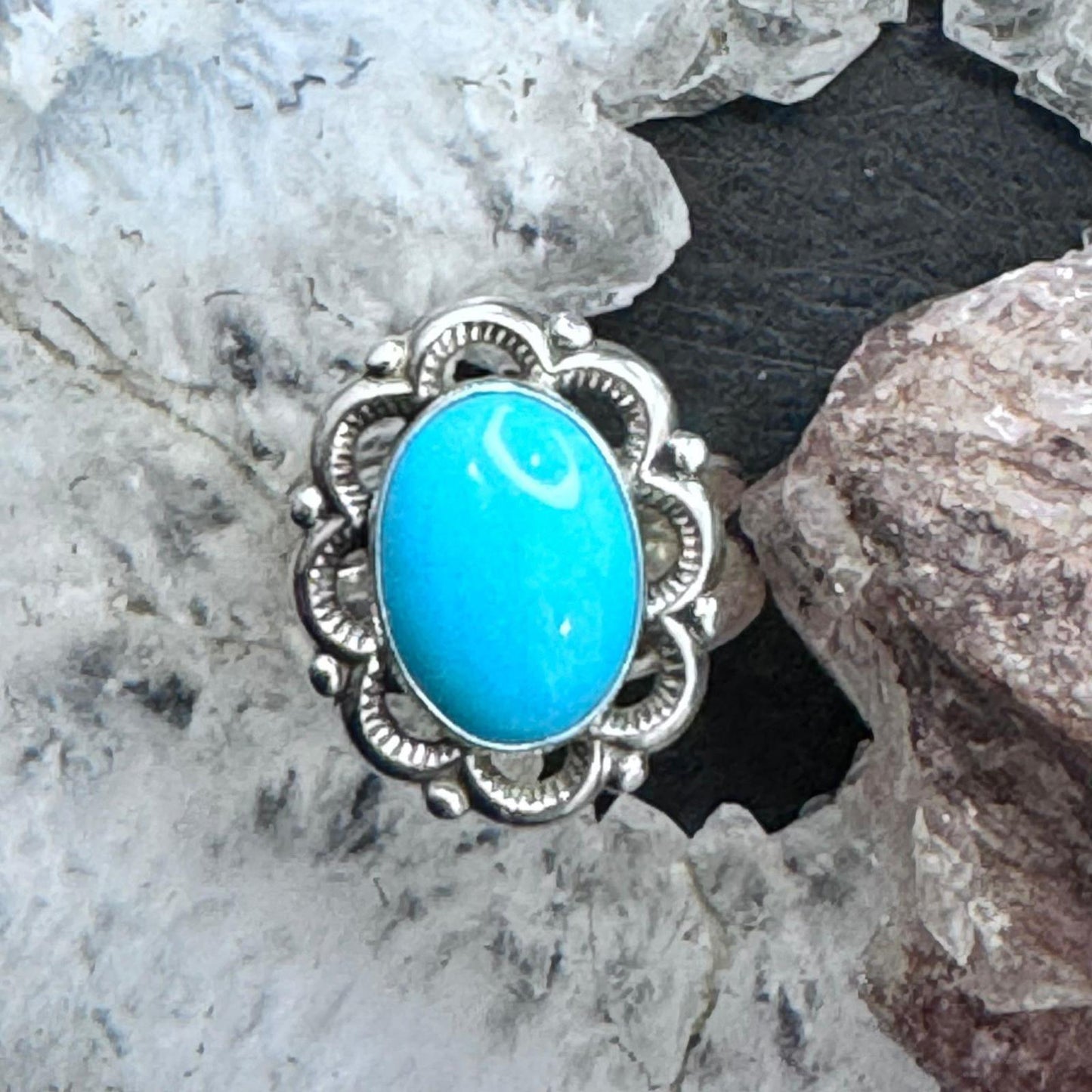 Carolyn Pollack Sterling Silver Sleeping Beauty Turquoise Flower Ring Size 7.25 For Women