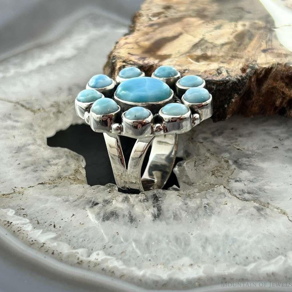 Sterling Silver Southwestern Style Larimar Cluster Ring Size 7 For Women