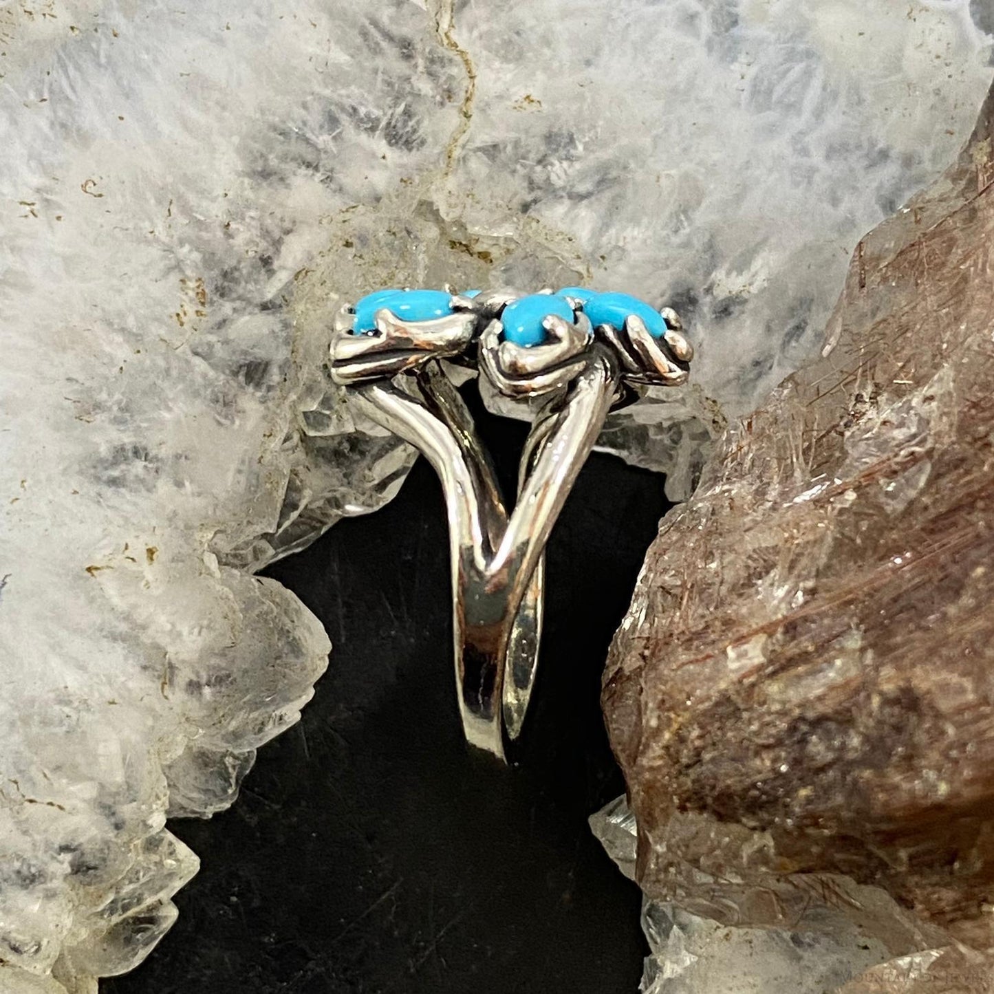 Carolyn Pollack Southwestern Style Sterling Sleeping Beauty Turquoise Flower Cluster Ring For Women