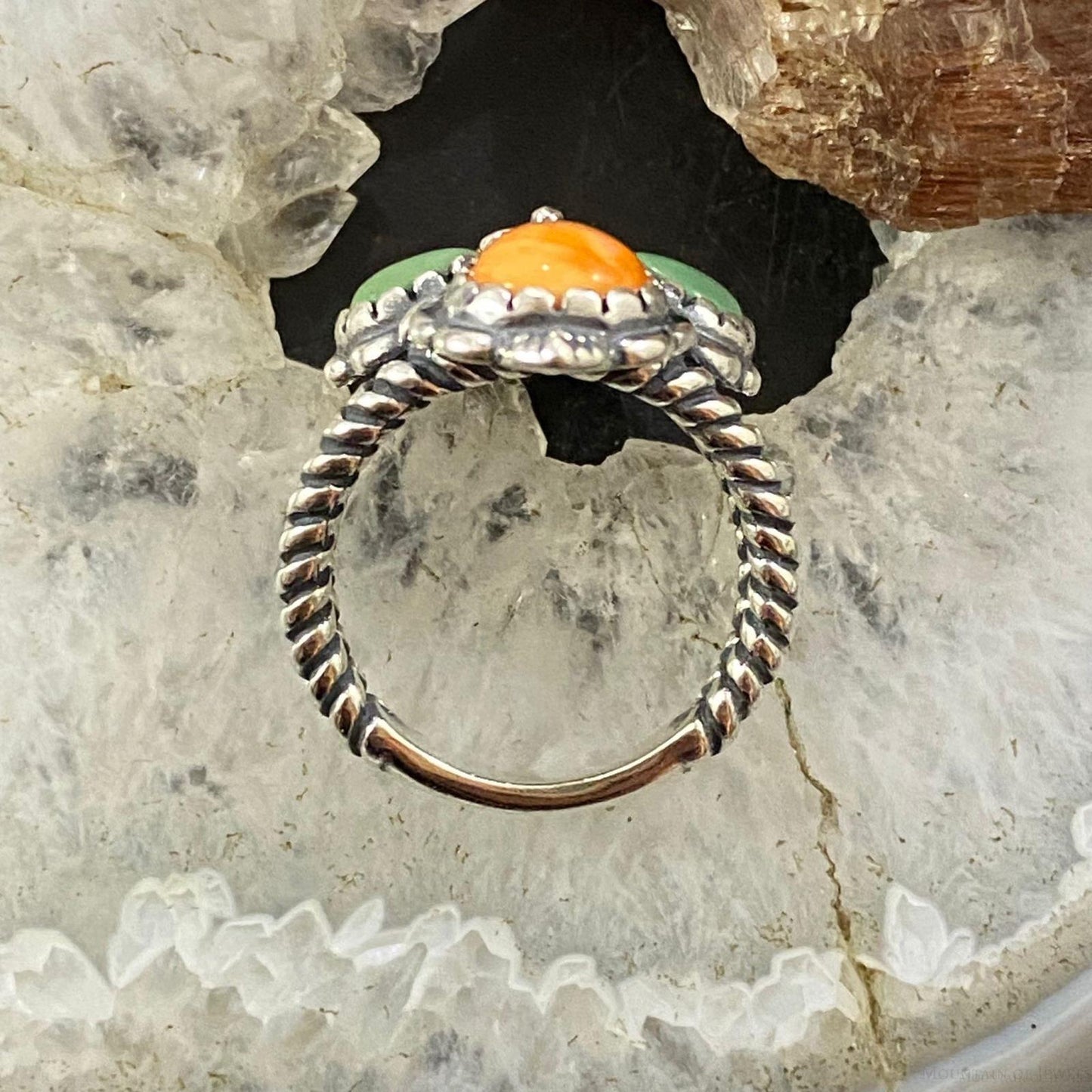 Carolyn Pollack Southwestern Style Sterling Silver Orange Spiny Oyster & Gaspeite Cross Ring For Women