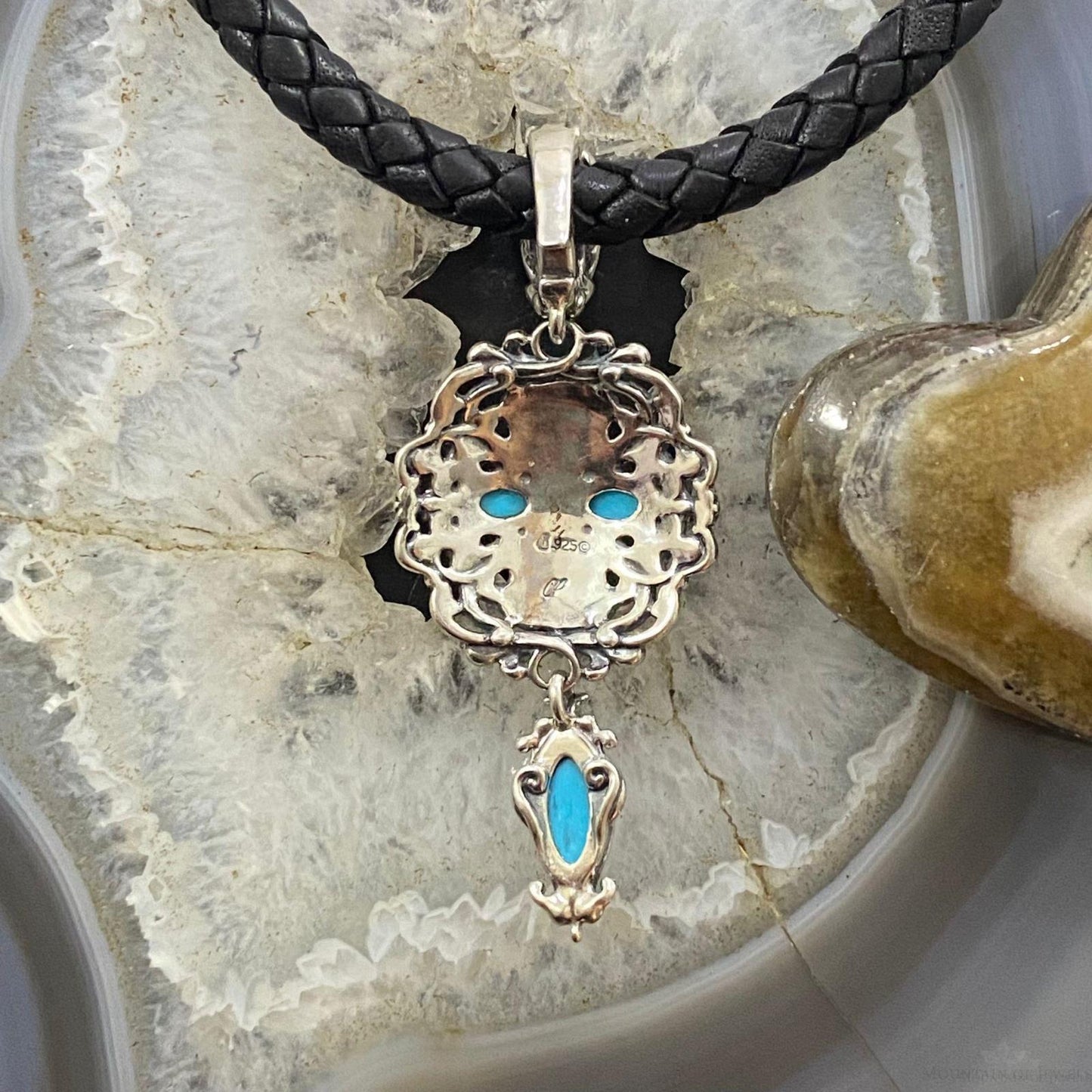 Carolyn Pollack Southwestern Style Sterling Silver Turquoise Filigree Pendant