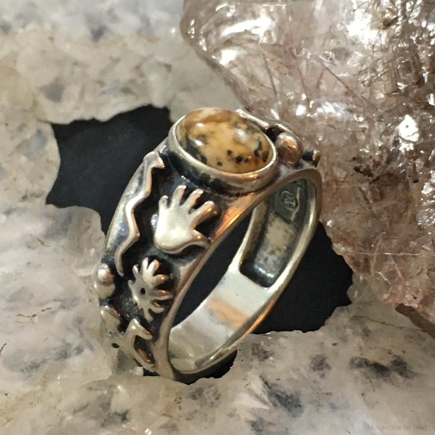 Jody Naranjo Vintage Southwestern Style Sterling Silver Picture Jasper Petroglyph Ring For Women #2