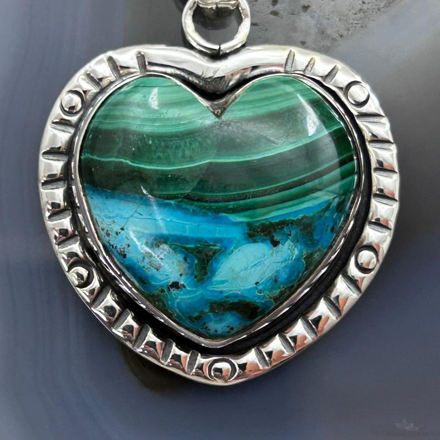 Sterling Silver Southwestern Style Azurite Malachite Heart Pendant For Women