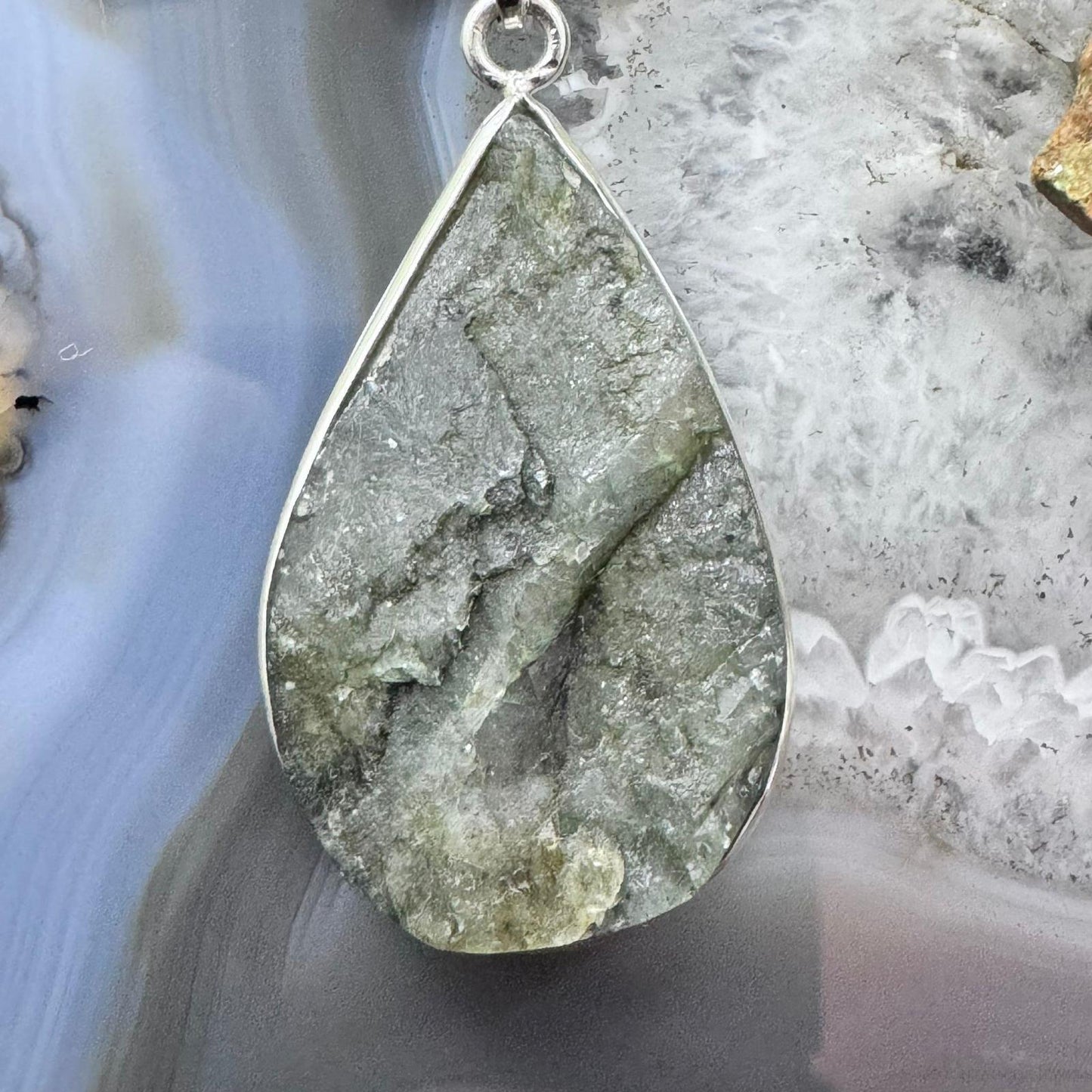 Sterling Silver Large Teardrop Abalone Double Sided Fashion Pendant For Women