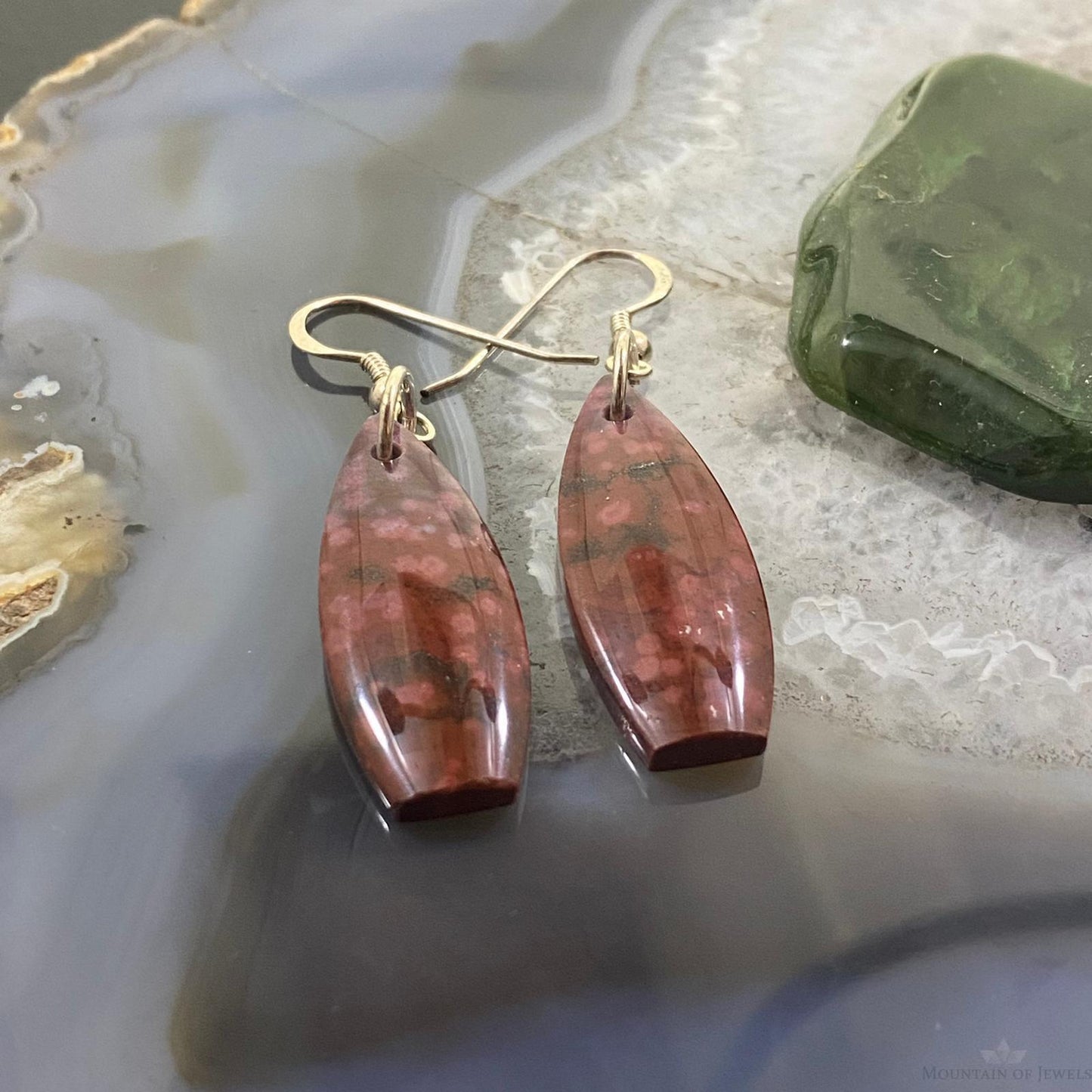 Sterling Silver Oblong River Jasper Slab Dangle Earrings For Women #137