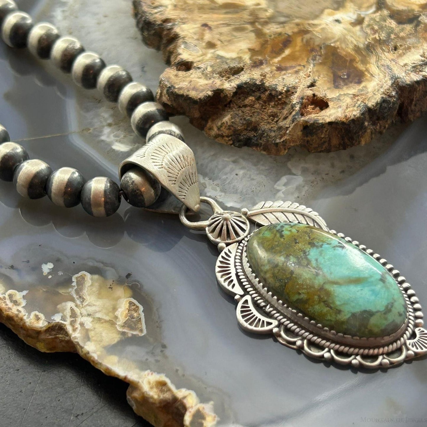 Sterling Silver Southwestern Style Oval Turquoise Decorated Pendant For Woman