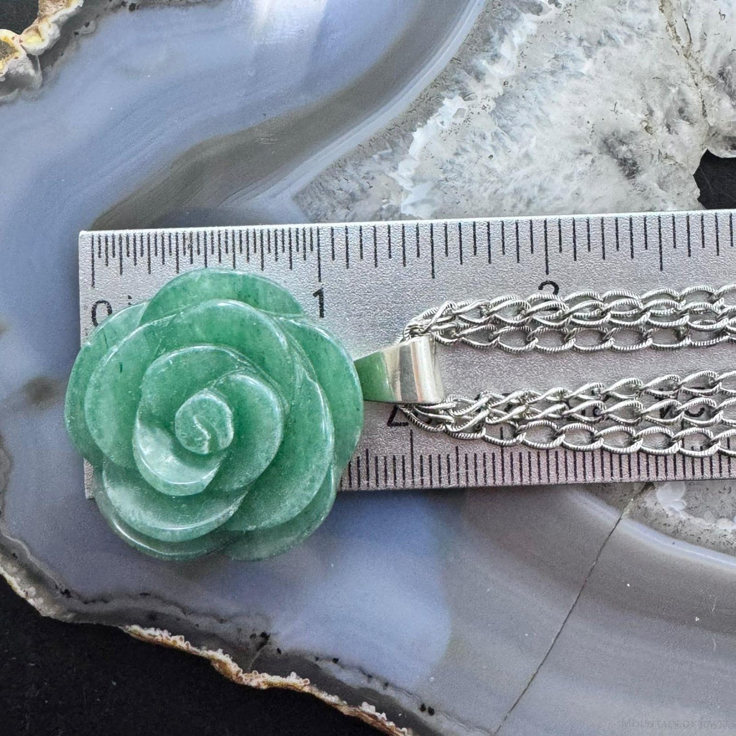Carolyn Pollack Sterling Carved Green Aventurine Rose Pendant W/Chain Necklace For Women