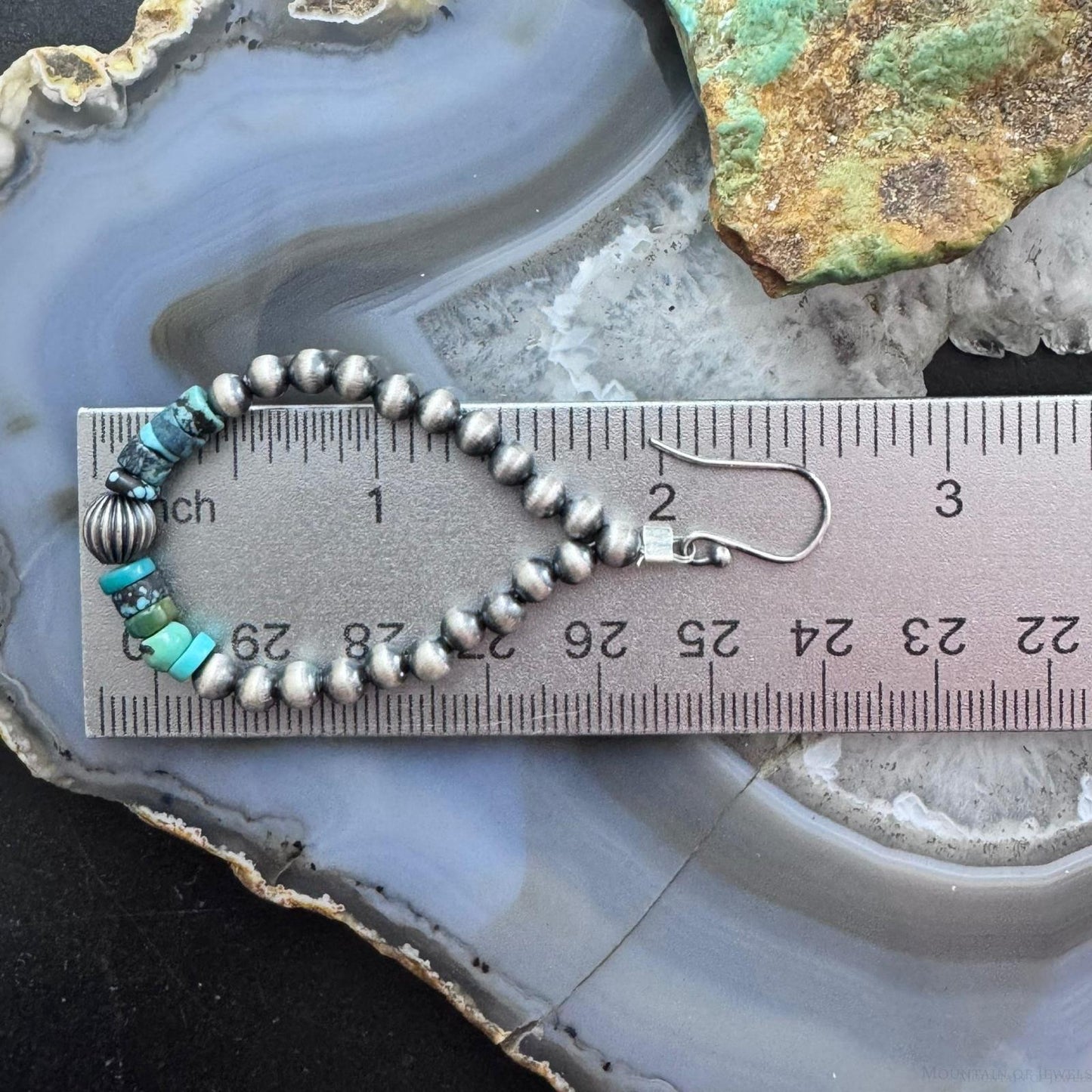 Sterling Silver Southwestern Style Navajo Pearl & Turquoise Bead Hoop Earrings For Women
