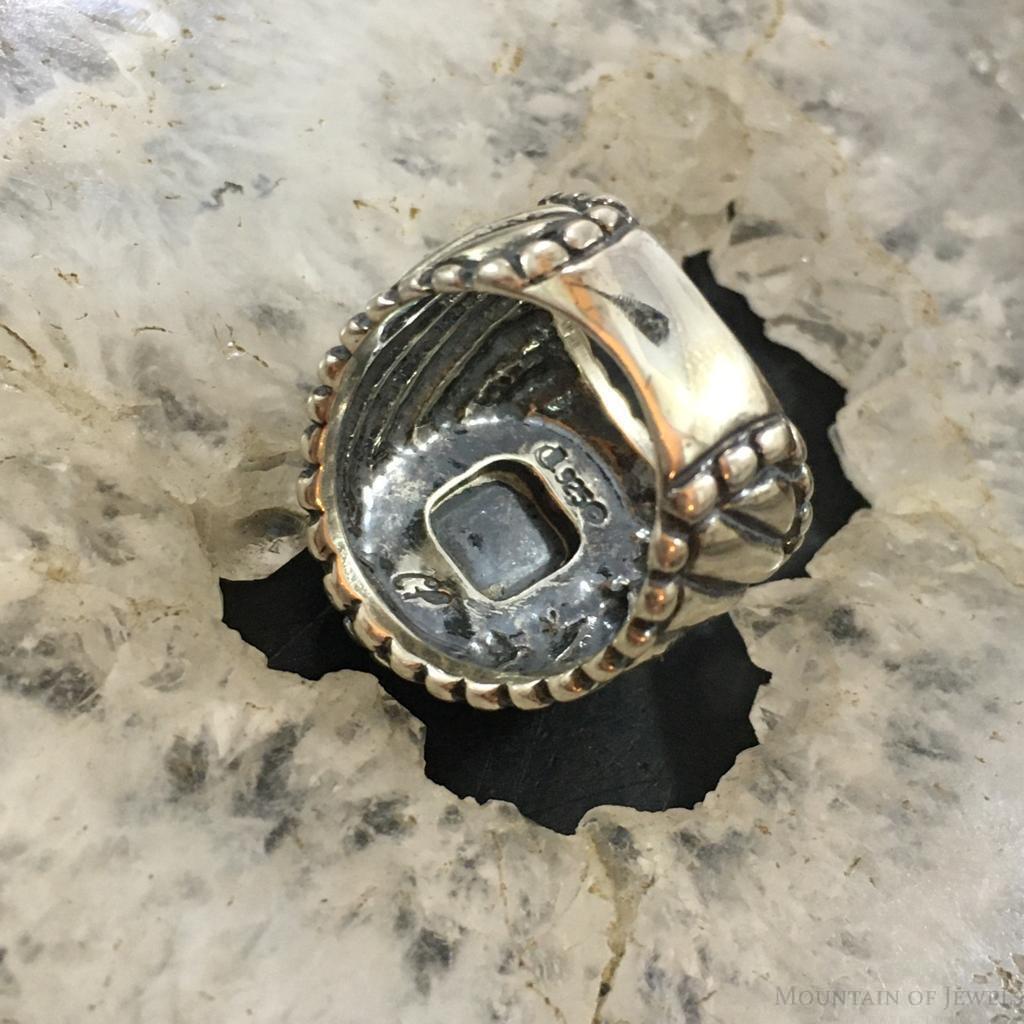 Carolyn Pollack Vintage Sterling Silver Oval Rhodonite Decorated Unisex Shield Ring