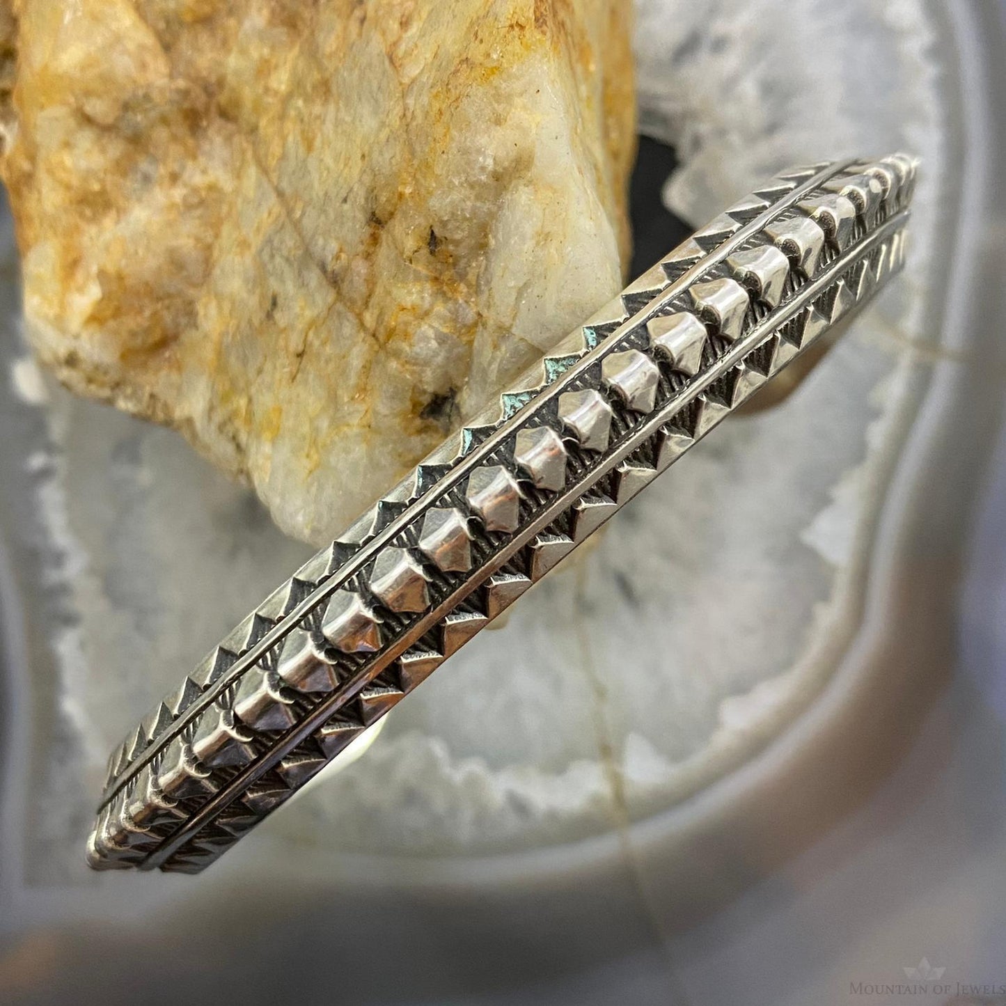 Randy Secatero Native American Sterling Silver Carinated Overlay Unisex Bracelet