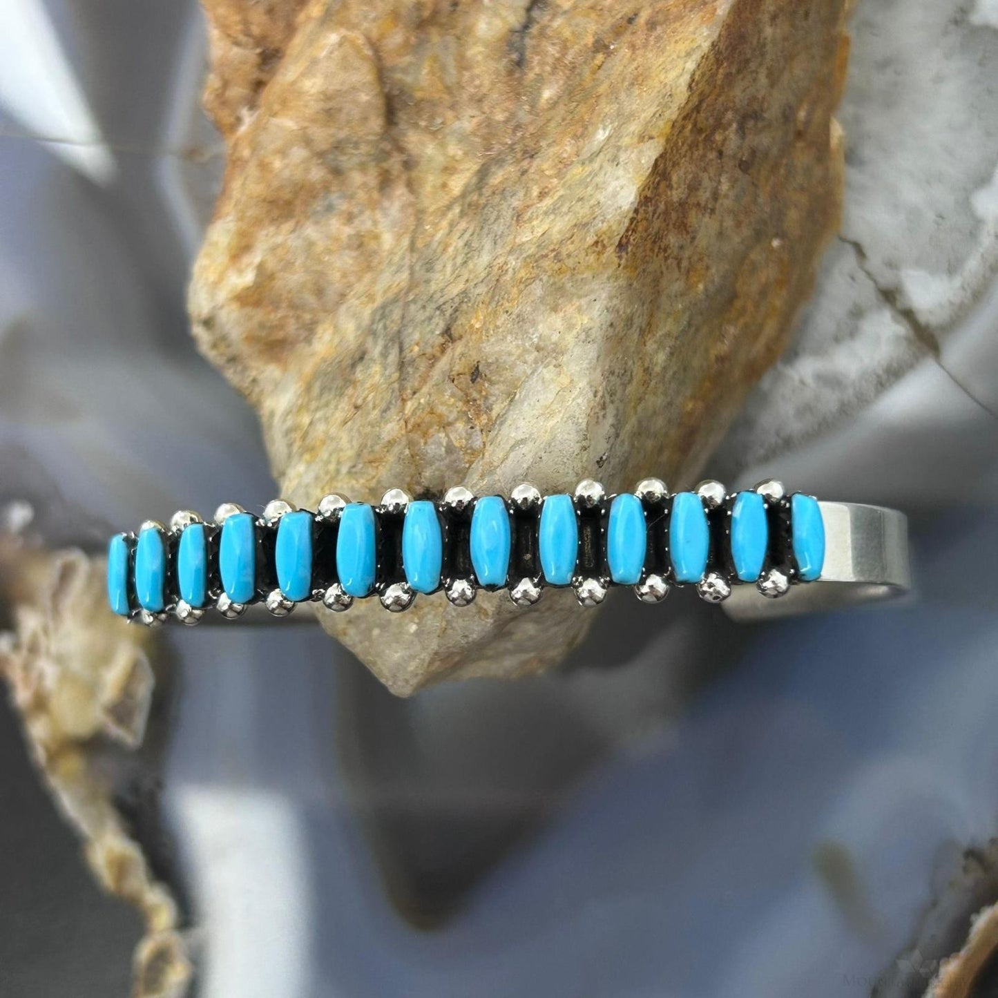 Veronica Martza Native Americn Sterling Silver Needlepoint Turquoise Bracelet For Women