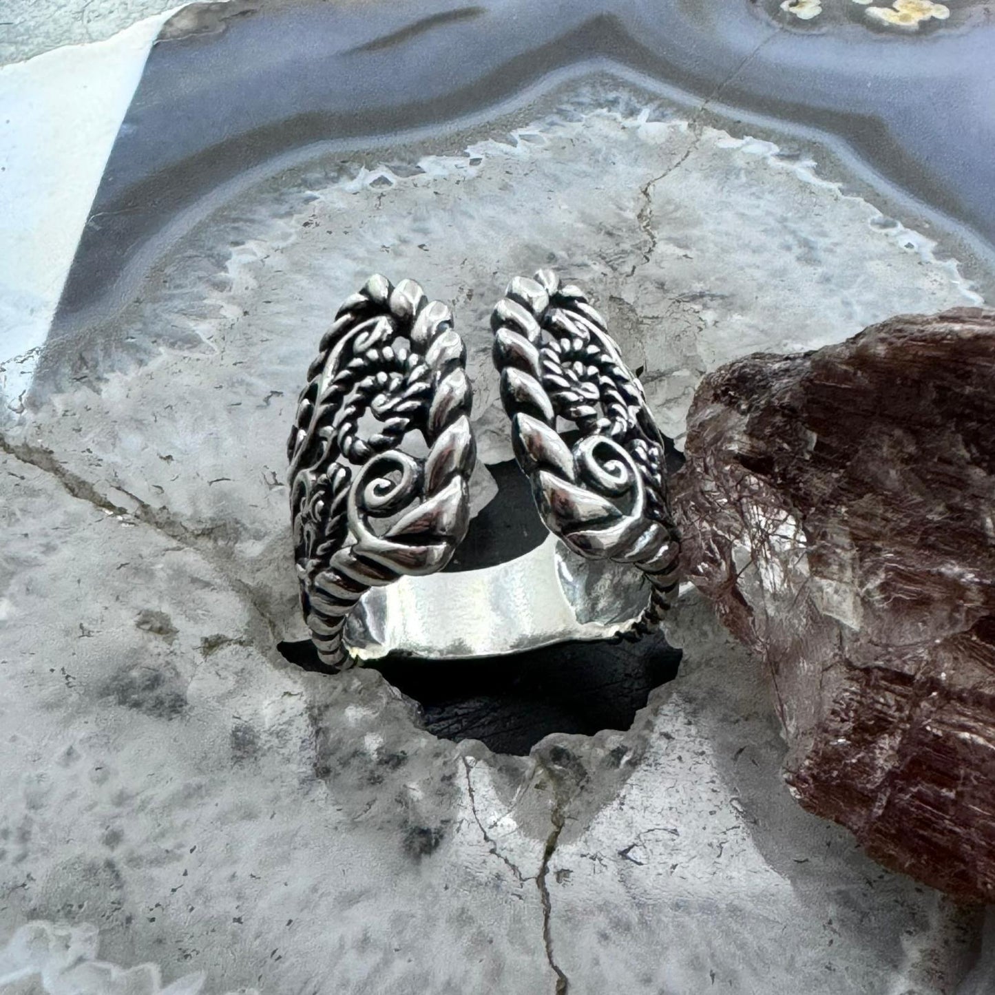 Carolyn Pollack Sterling Silver Decorated Engraved Adjustable Ring Size 9 For Women