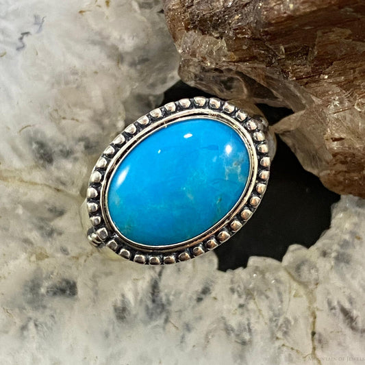 Carolyn Pollack Southwestern Style Sterling Silver Horizontally Mounted Oval Turquoise Decorated Ring For Women